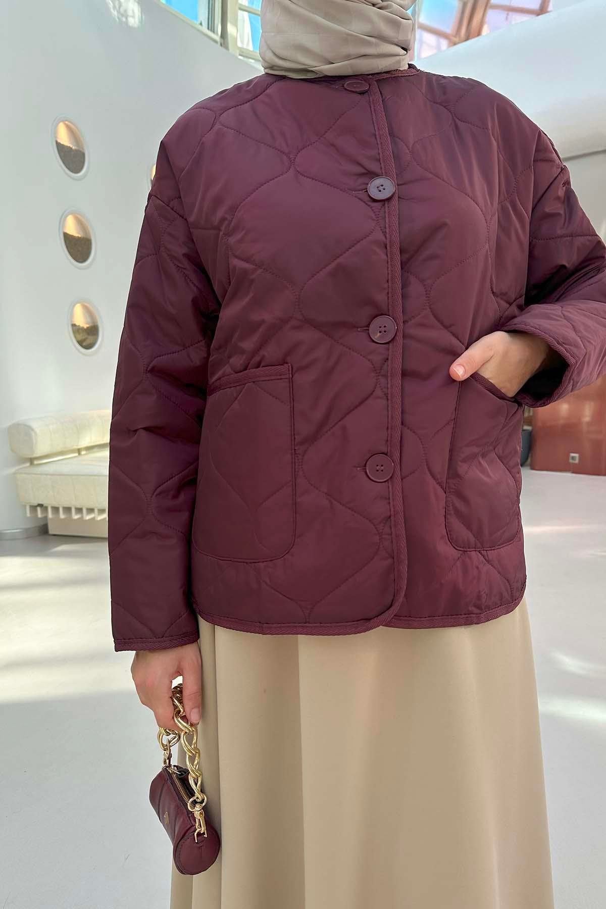 Kapitone Ceket Bordo