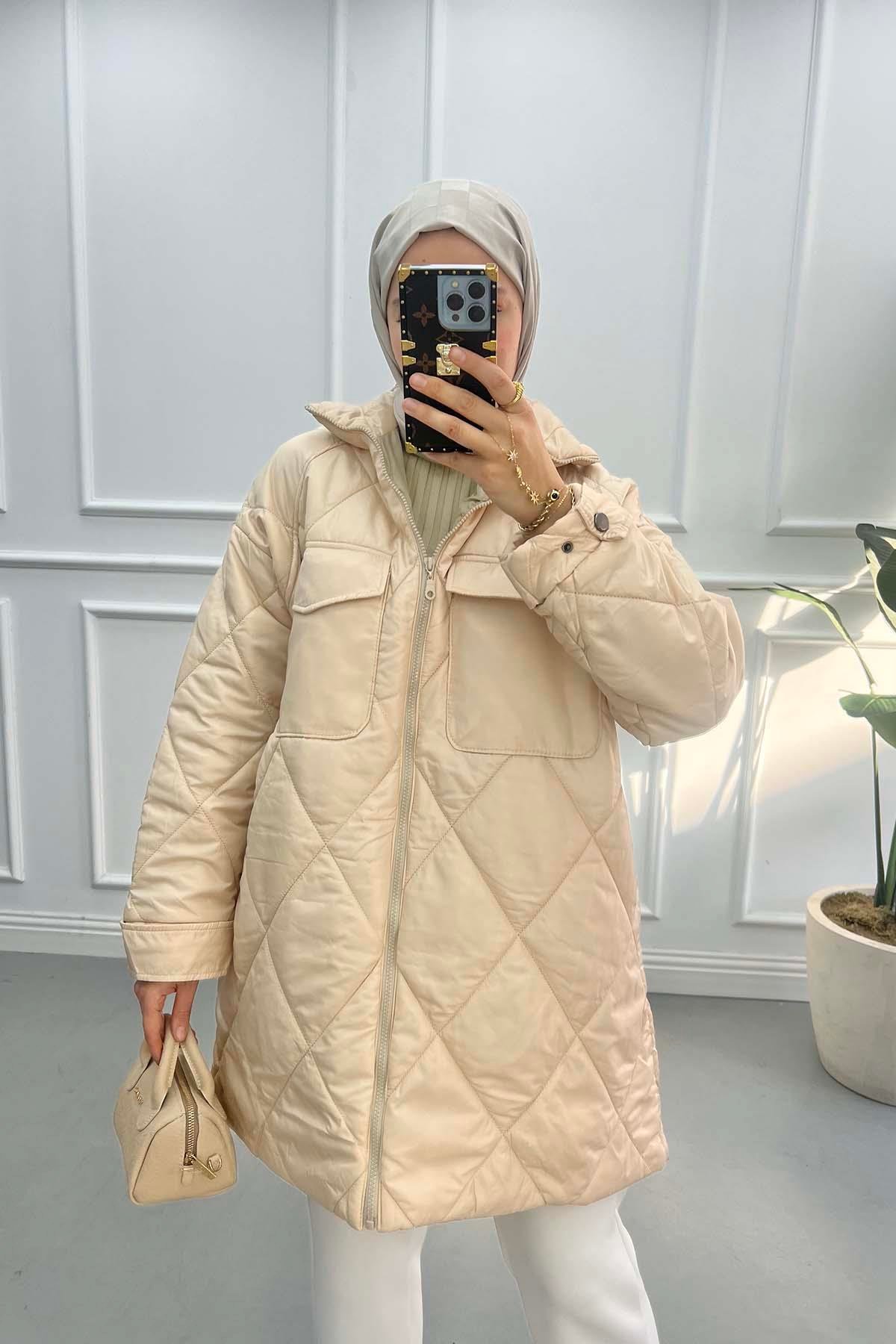 Kapitone Oversize Mont Bej