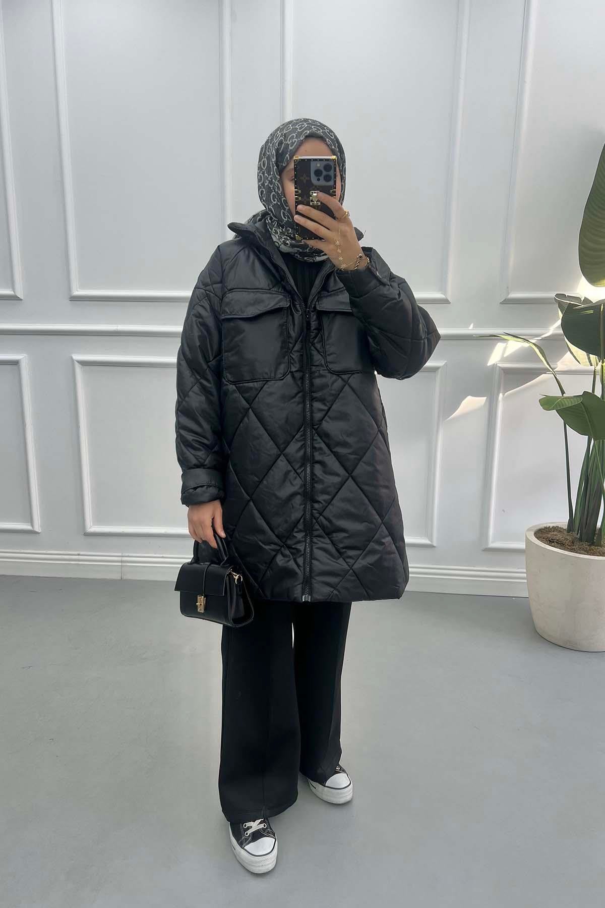 Kapitone Oversize Mont Siyah