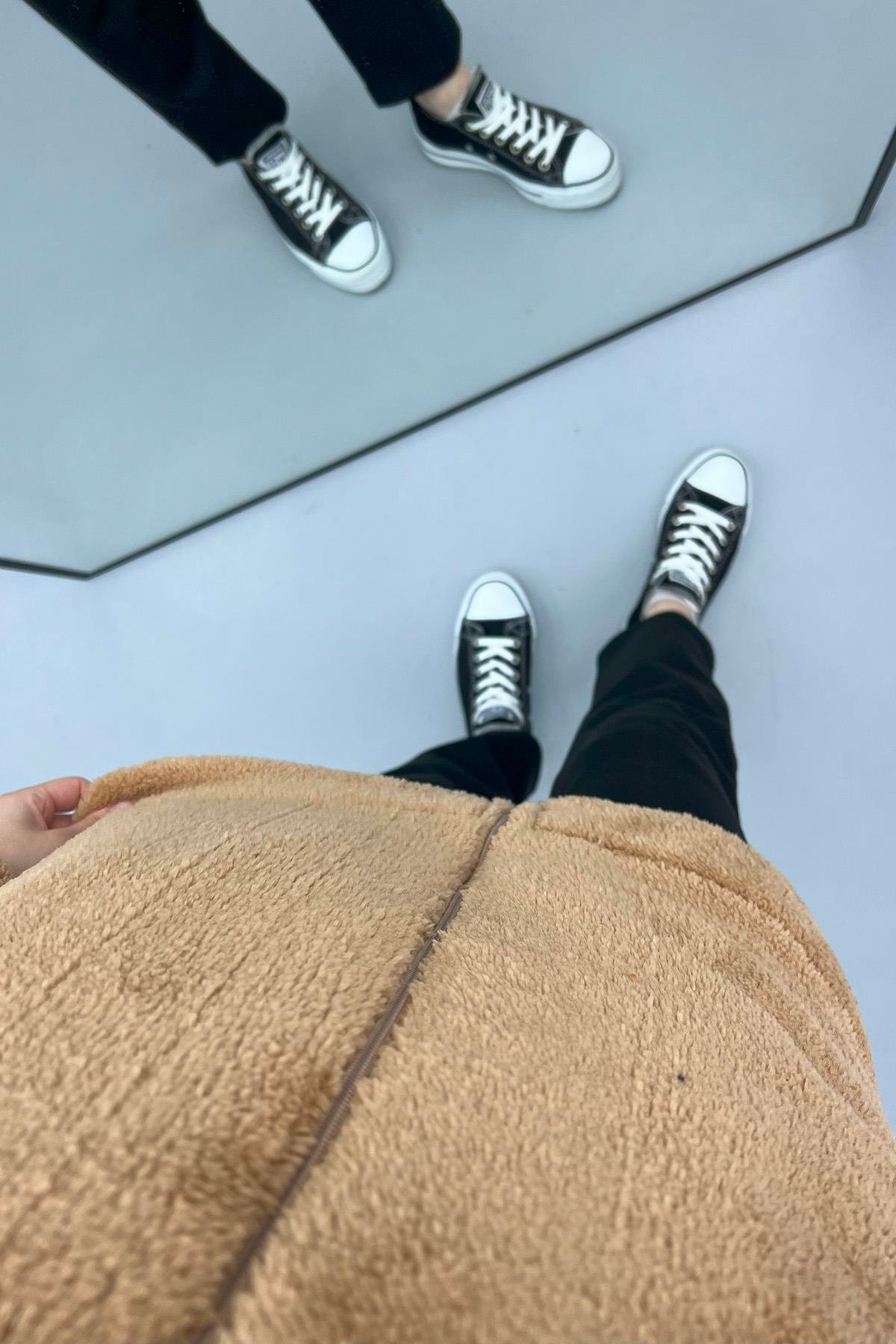 Kapüşonlu Peluş Hırka Kahve