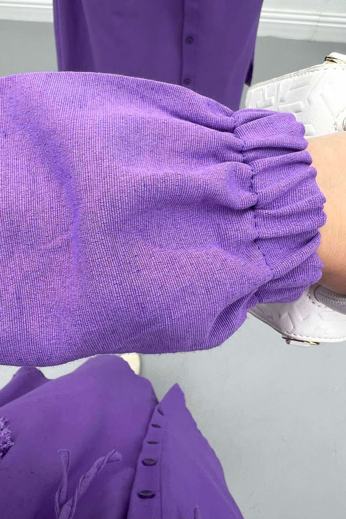 Kapüşonlu Püsküllü Tunik Mor