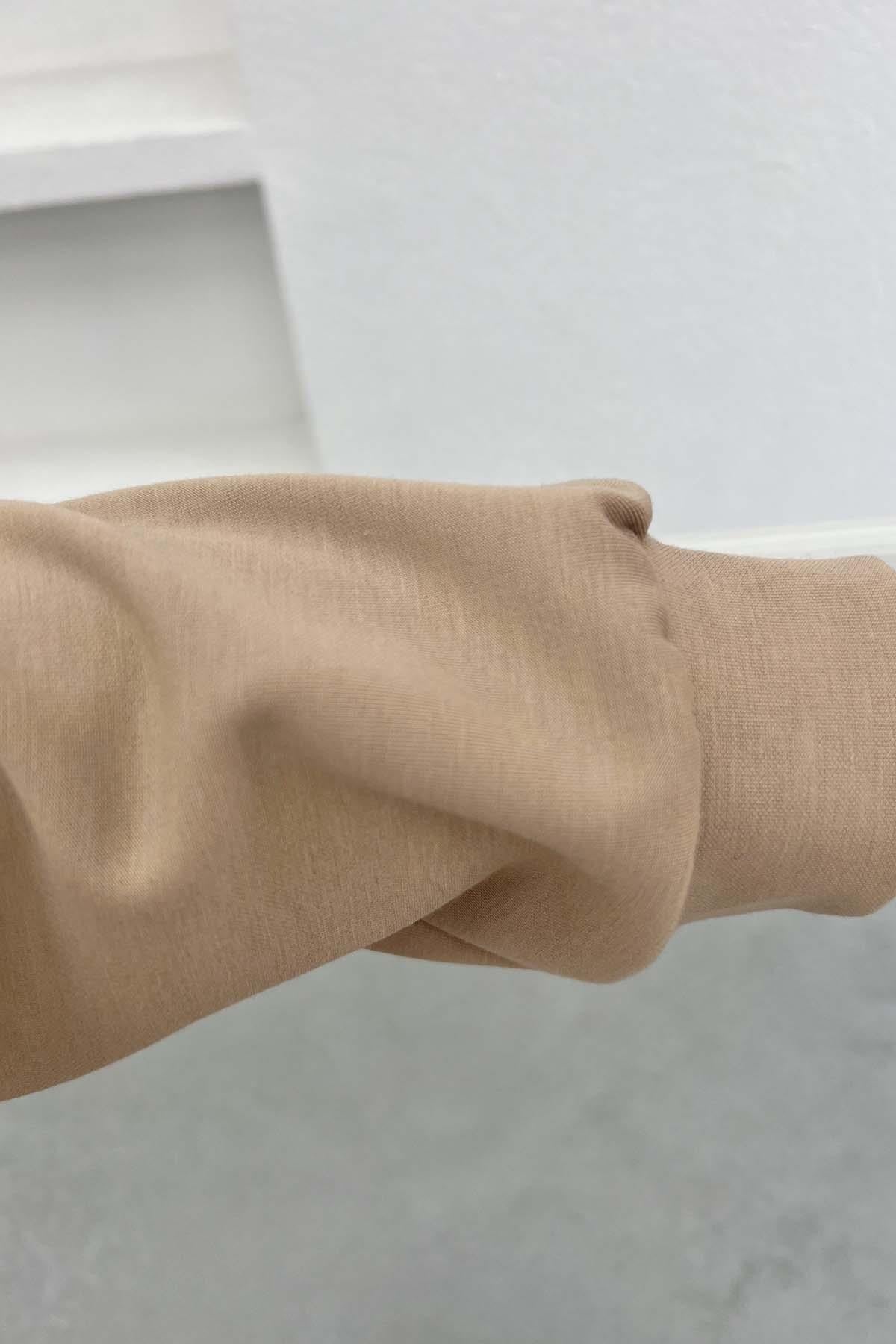 Kapüşonlu Sweat Elbise Bej
