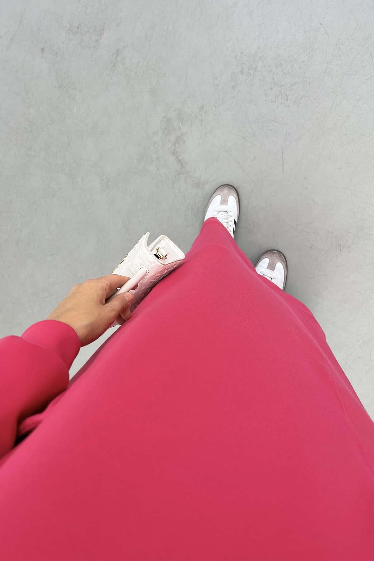 Kapüşonlu Sweat Elbise Fuşya