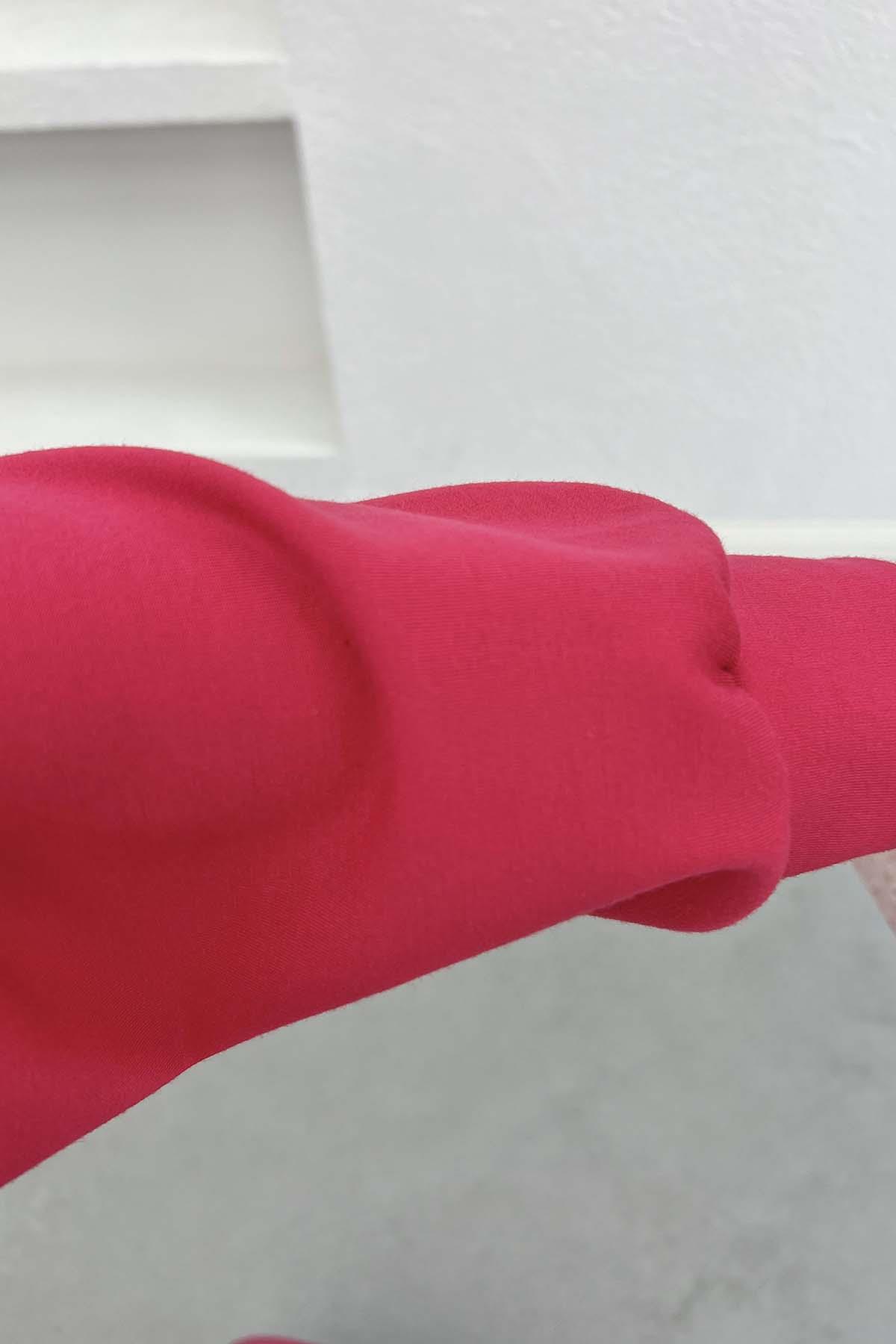 Kapüşonlu Sweat Elbise Fuşya