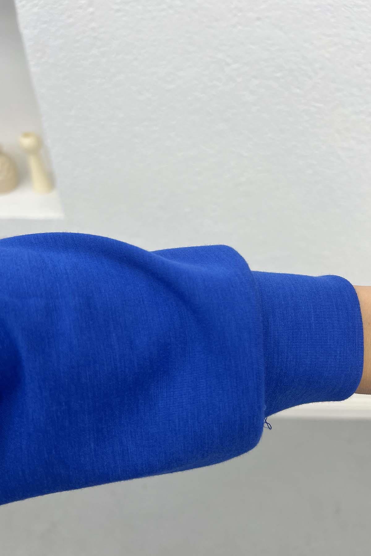 Kapüşonlu Sweat Elbise Saks Mavi