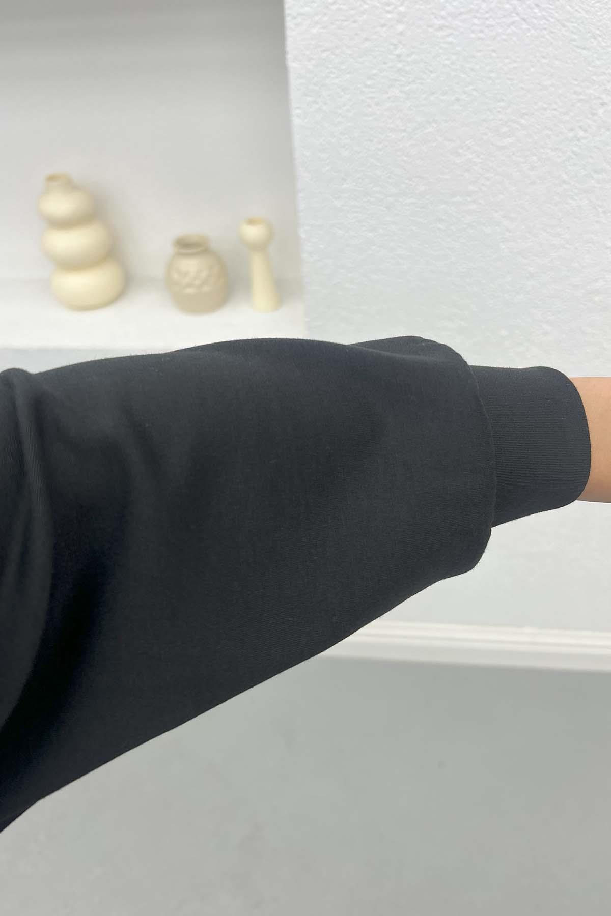 Kapüşonlu Sweat Elbise Siyah