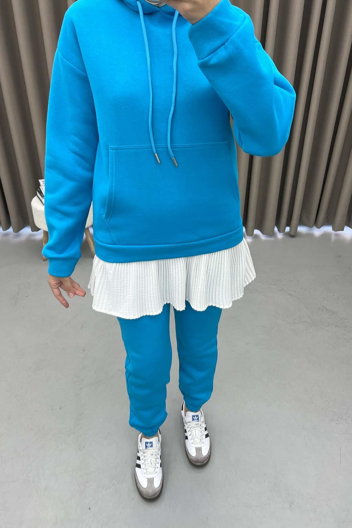 Kapüşonlu Sweatshirt Takım Mavi