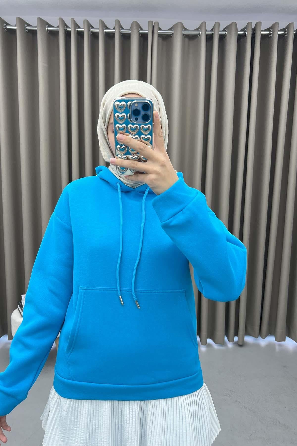 Kapüşonlu Sweatshirt Takım Mavi