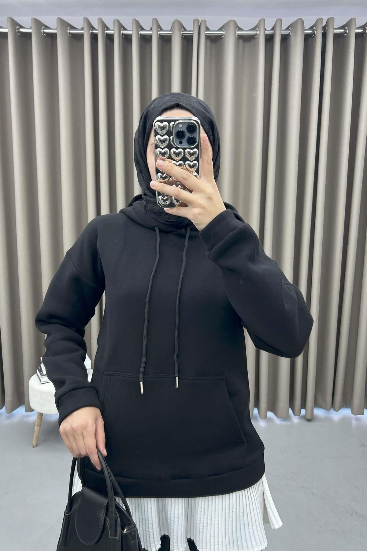 Kapüşonlu Sweatshirt Takım Siyah