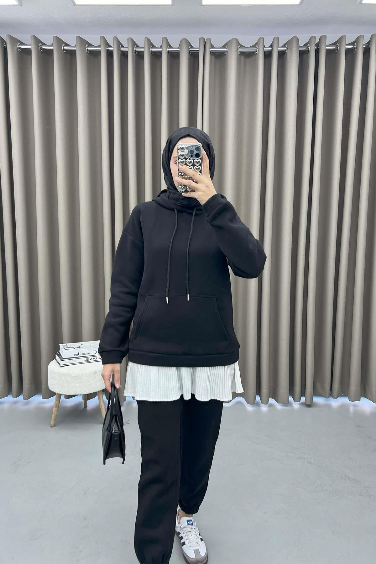 Kapüşonlu Sweatshirt Takım Siyah