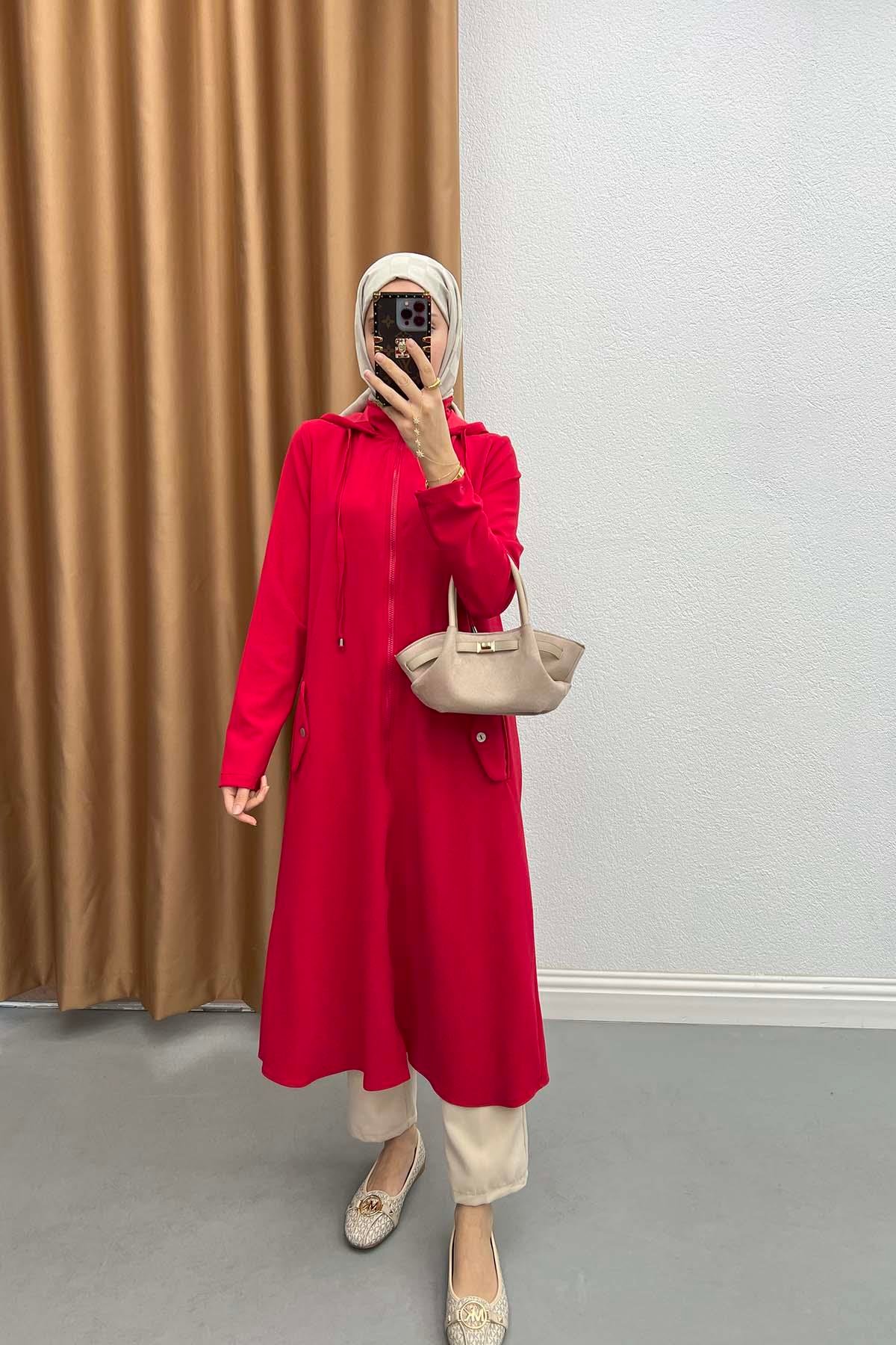 Kapüşonlu Tunik Kırmızı
