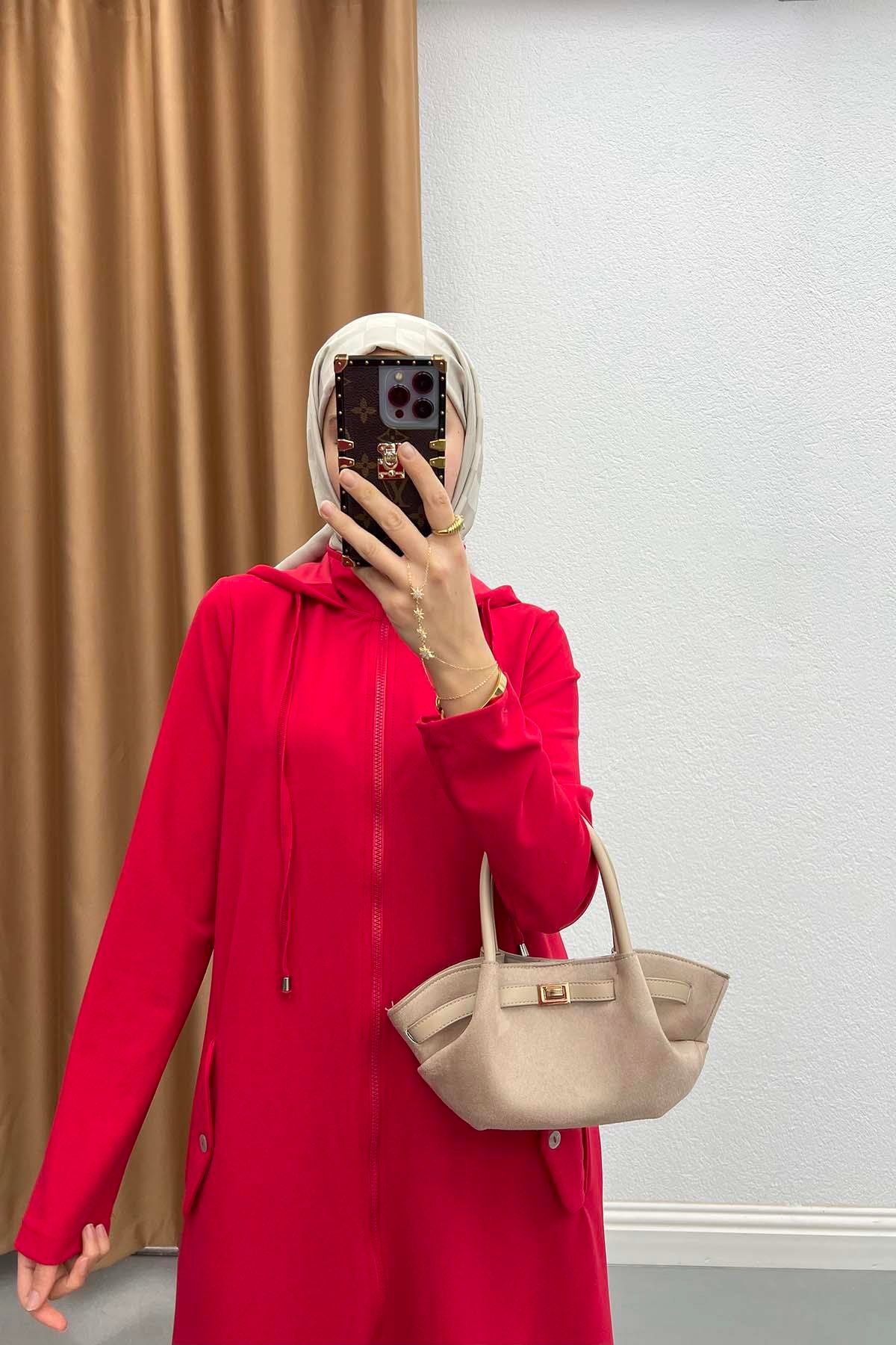 Kapüşonlu Tunik Kırmızı