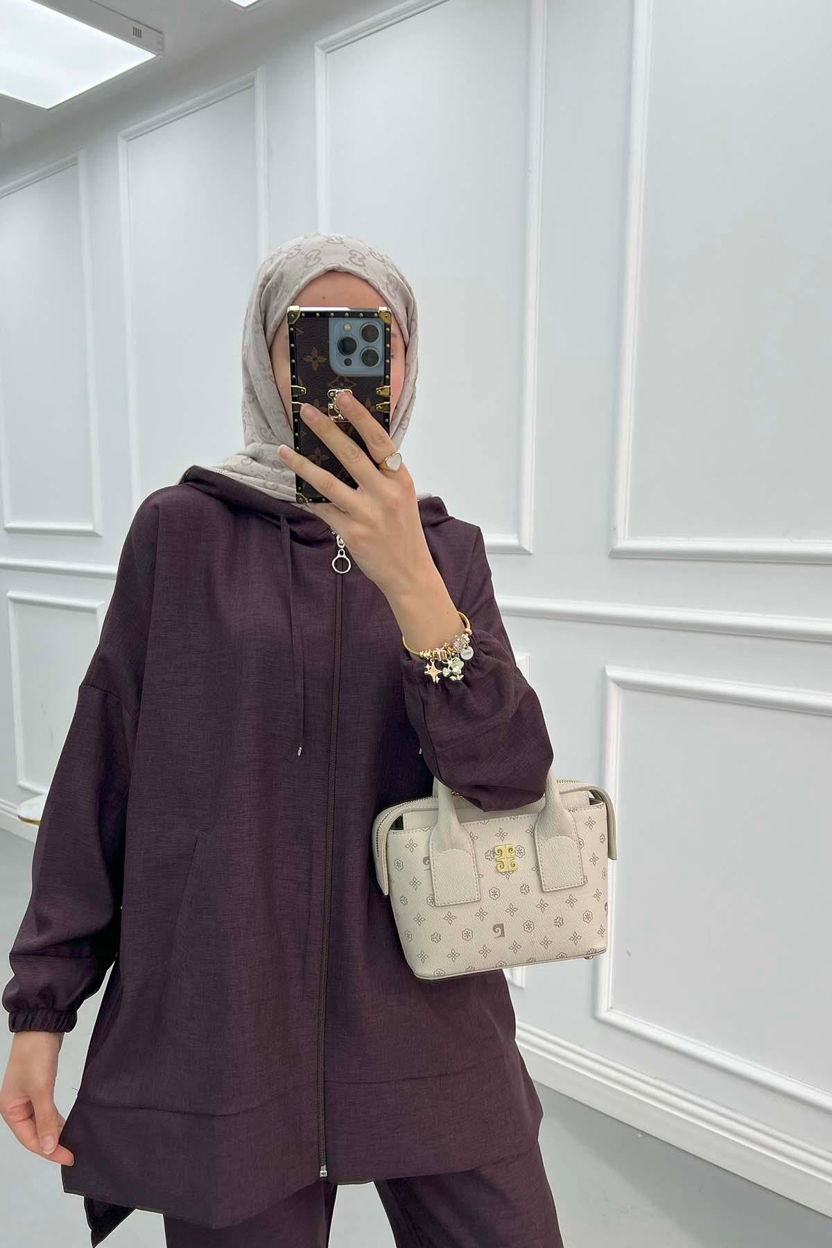 Kapüşonlu Tunik Takım Mürdüm
