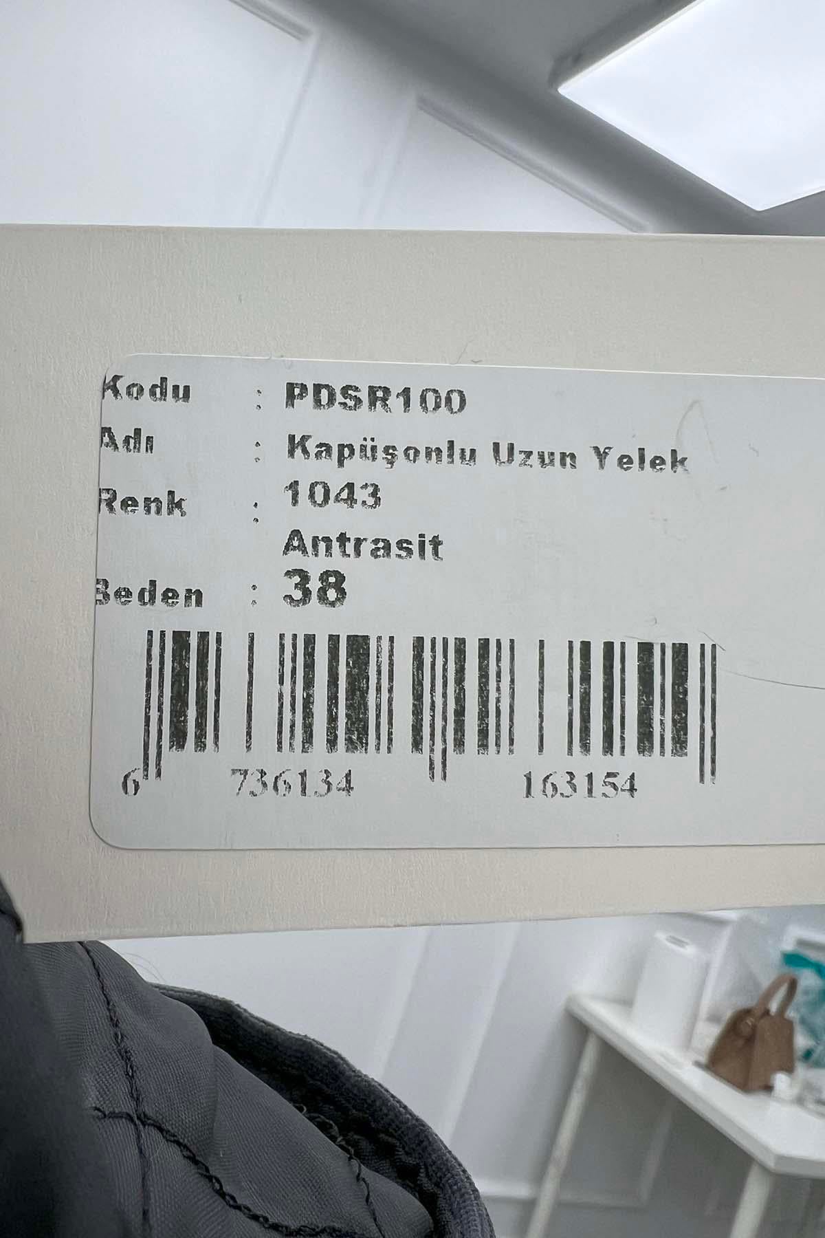 Kapüşonlu Uzun Yelek Antrasit