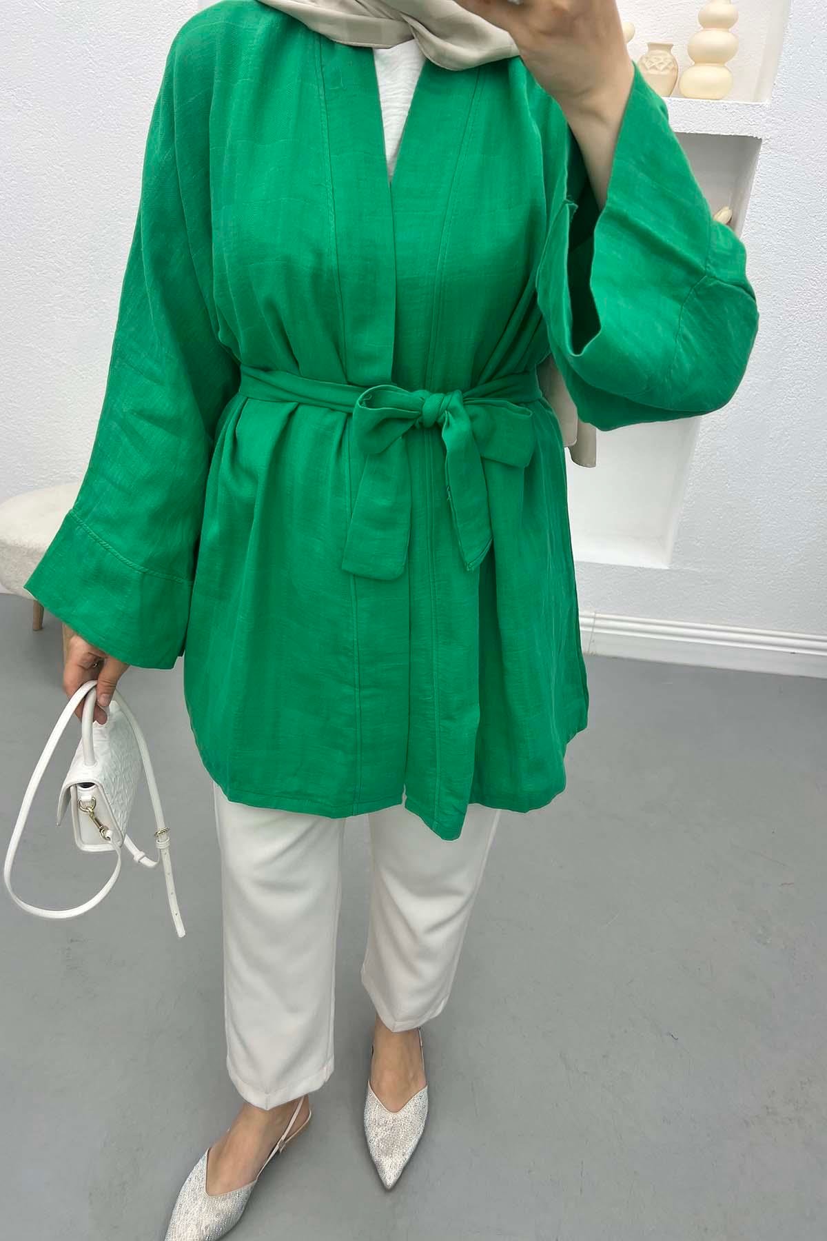 Kare Desenli Kimono Benetton Yeşil