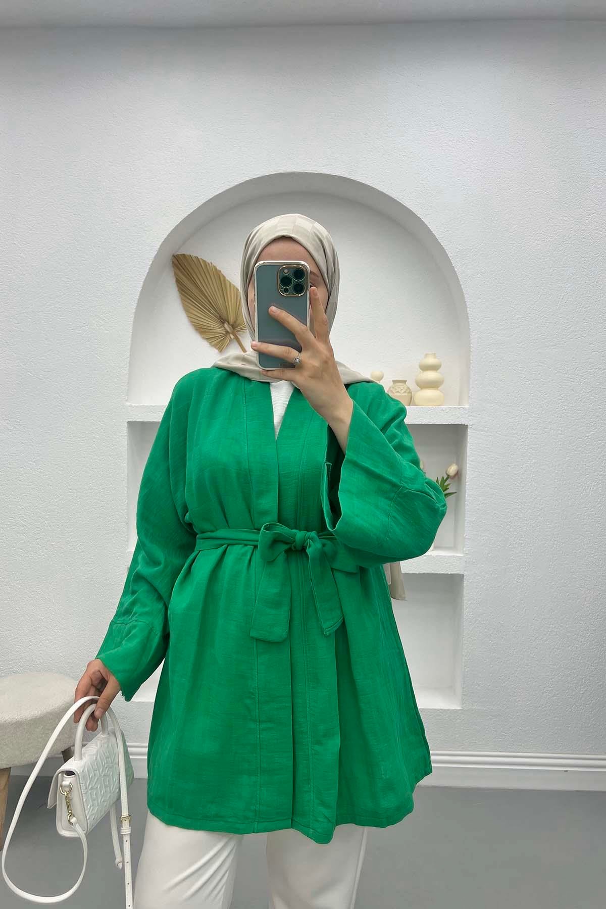 Kare Desenli Kimono Benetton Yeşil