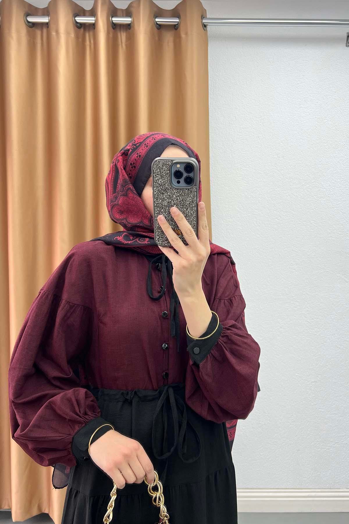Kat Etekli Bağlama Yakalı Takım Bordo