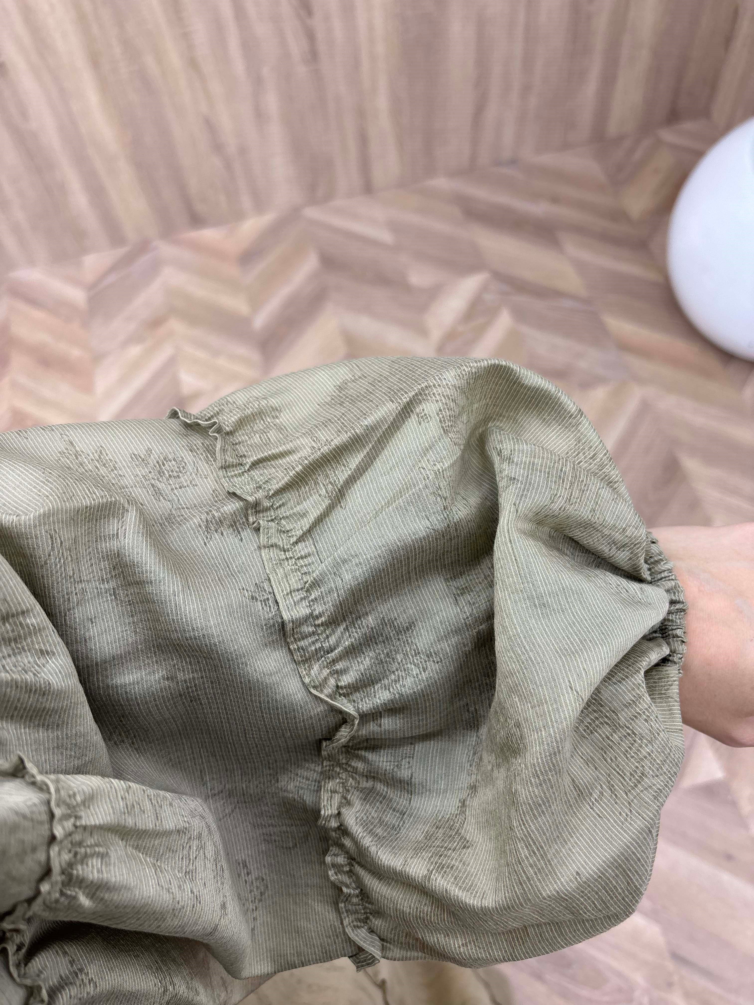 Katları Büzgü Detaylı Desenli Prenses Elbise Haki