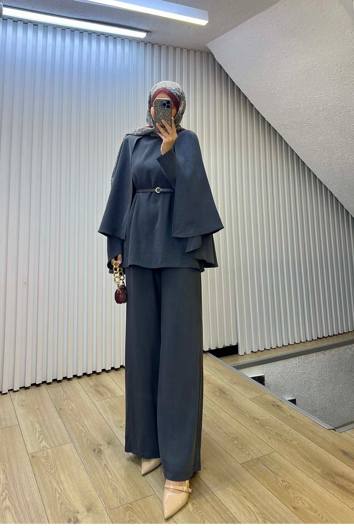 Katmanlı Bisiklet Yaka Modern Takım Füme