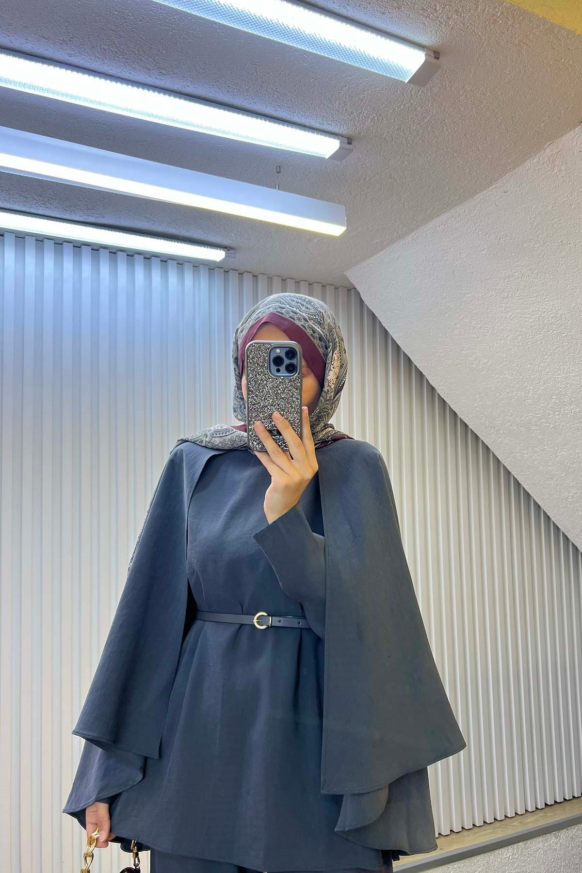 Katmanlı Bisiklet Yaka Modern Takım Füme