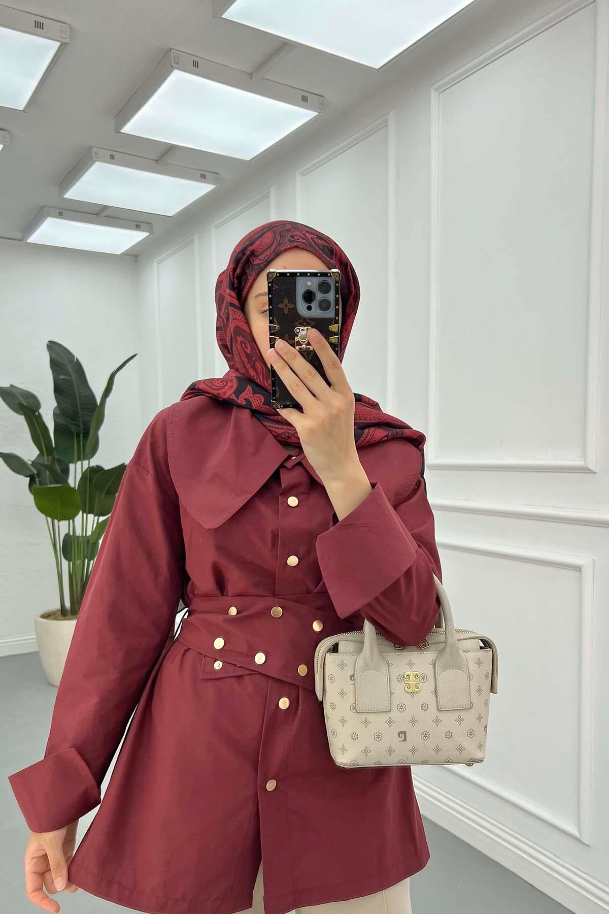 Kemer Detaylı Ceket Bordo