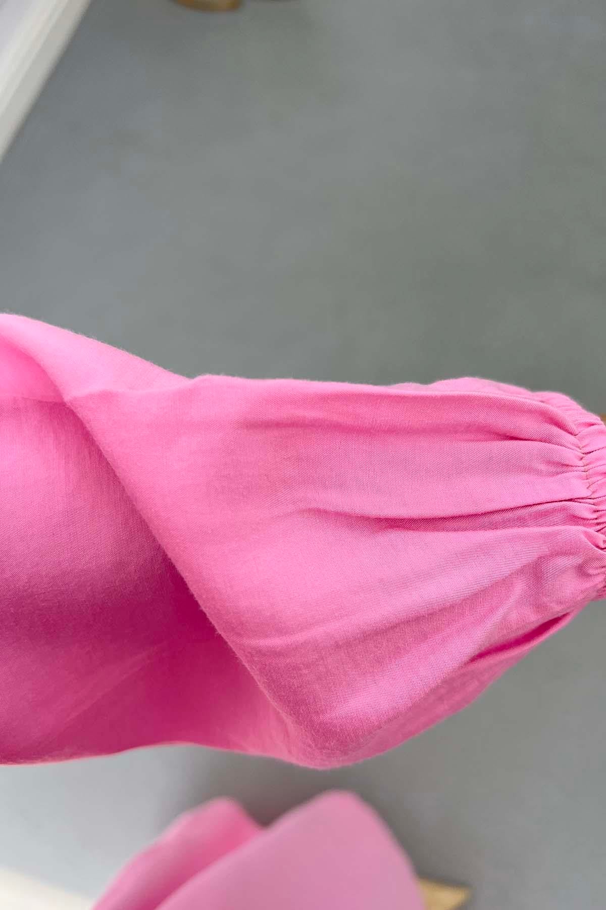 Kemer Detaylı Gömlek Elbise Pembe