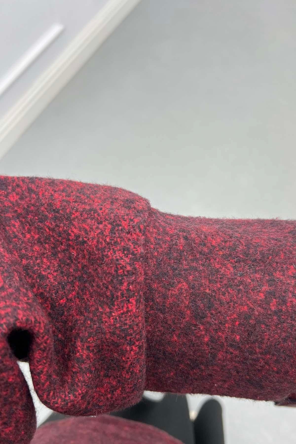 Kemer Toka Detaylı Kaşe Kaban Bordo