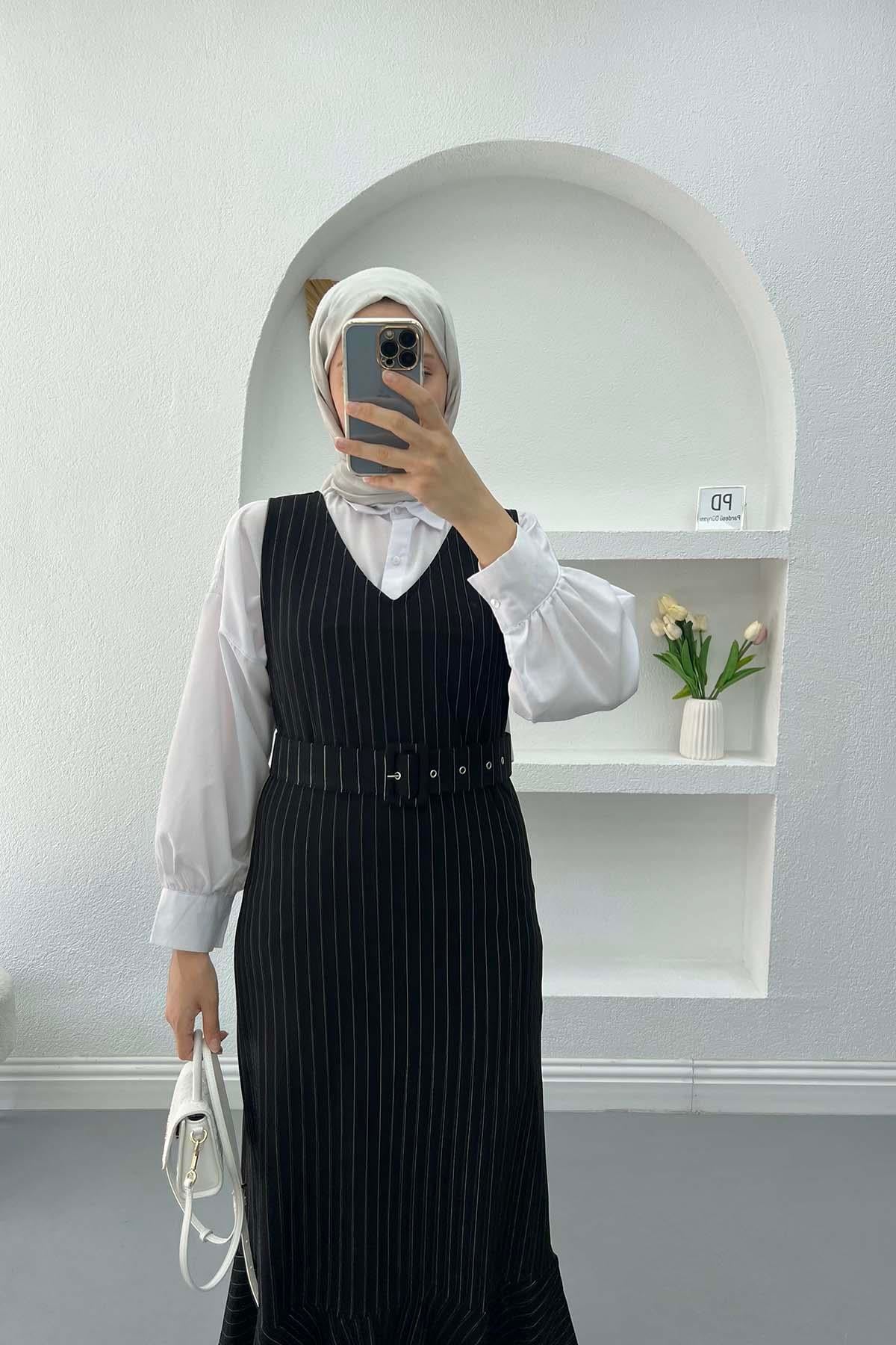 Kemerli Çizgili Jile Siyah