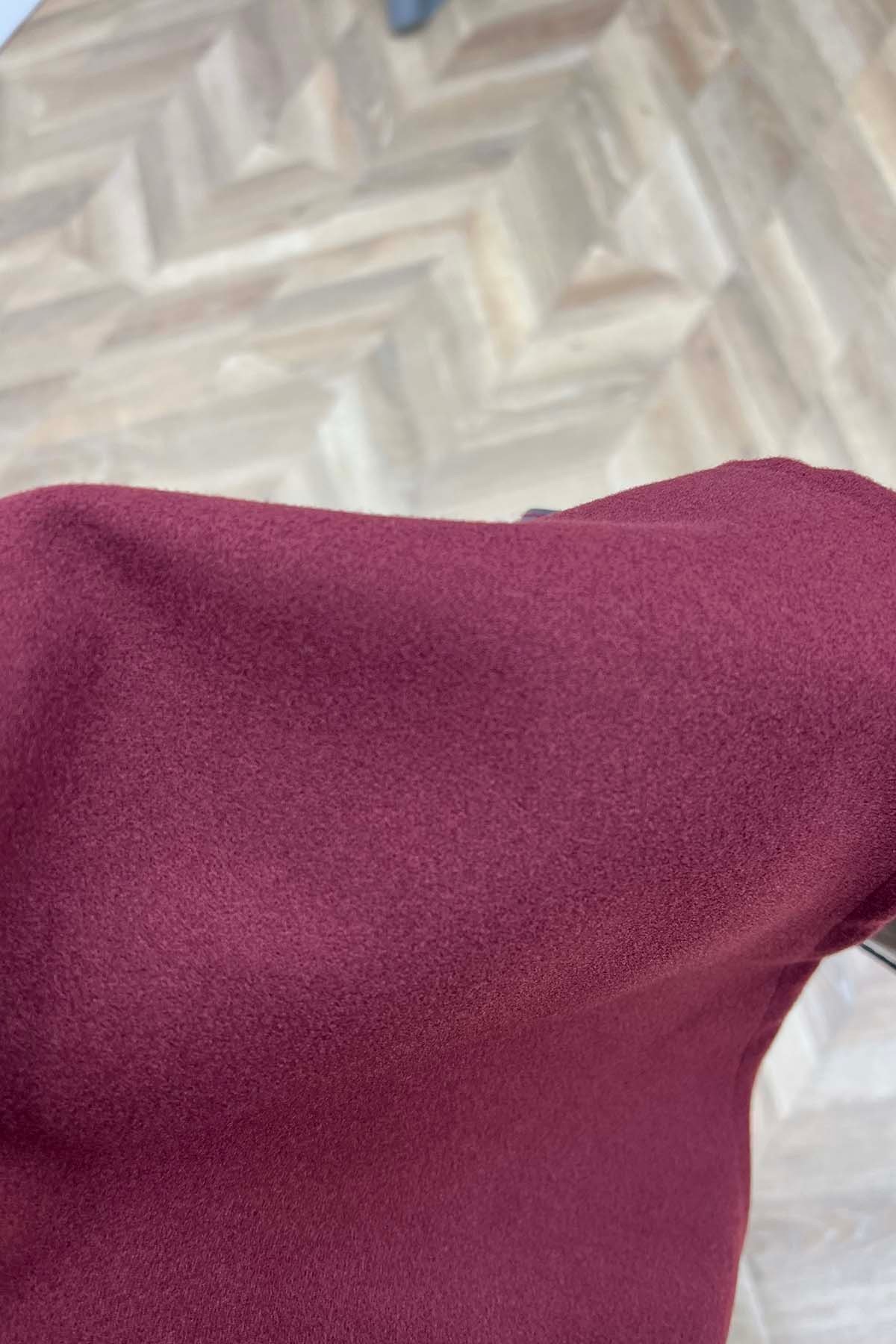 Kemerli Dökümlü Duru Kaşe Panço Bordo