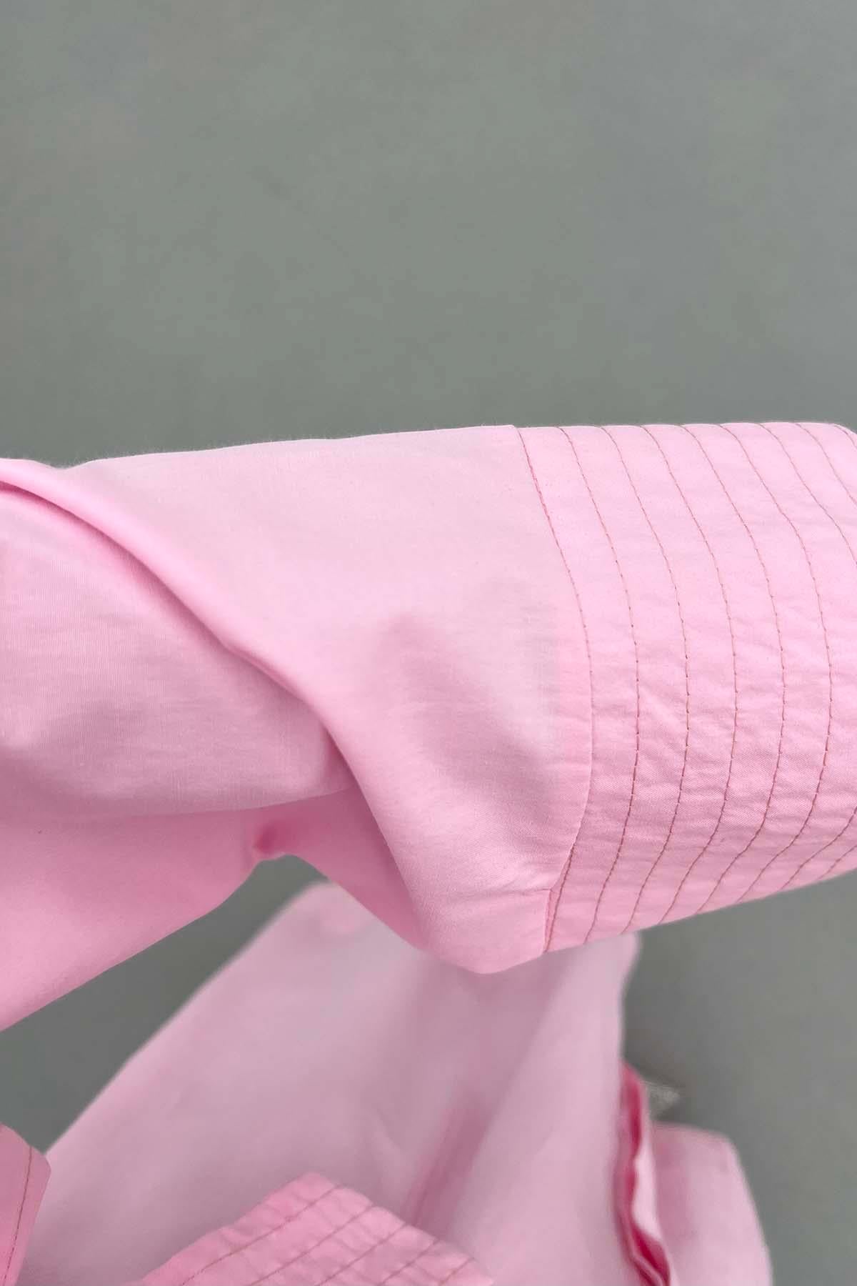 Kemerli Gömlek Elbise Pembe