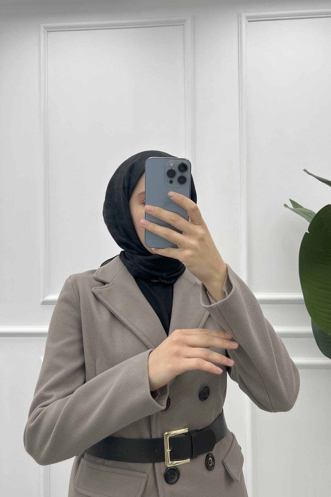 Kemerli Kaşe Ceket Vizon