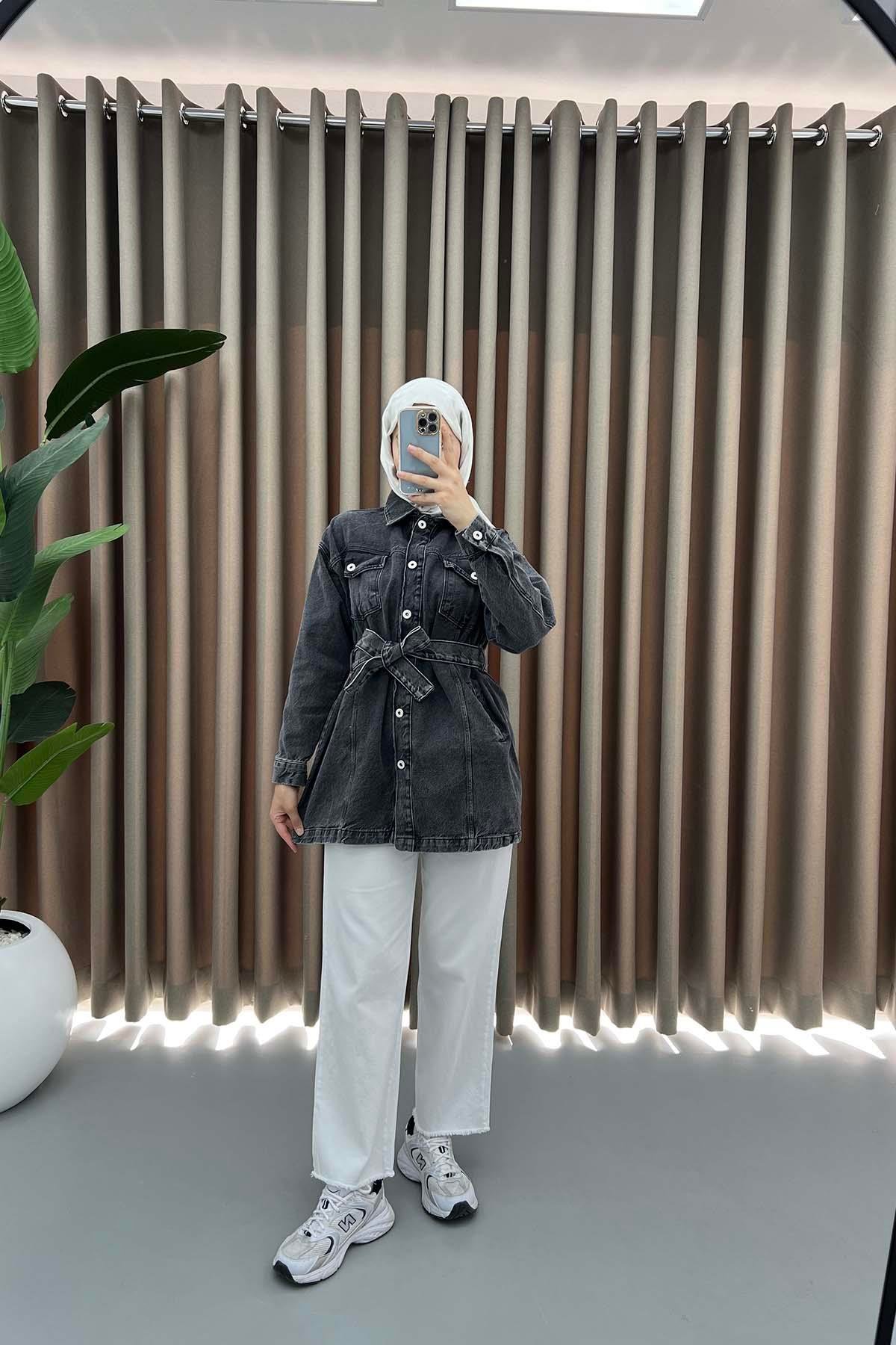 Kemerli Kot Ceket Siyah