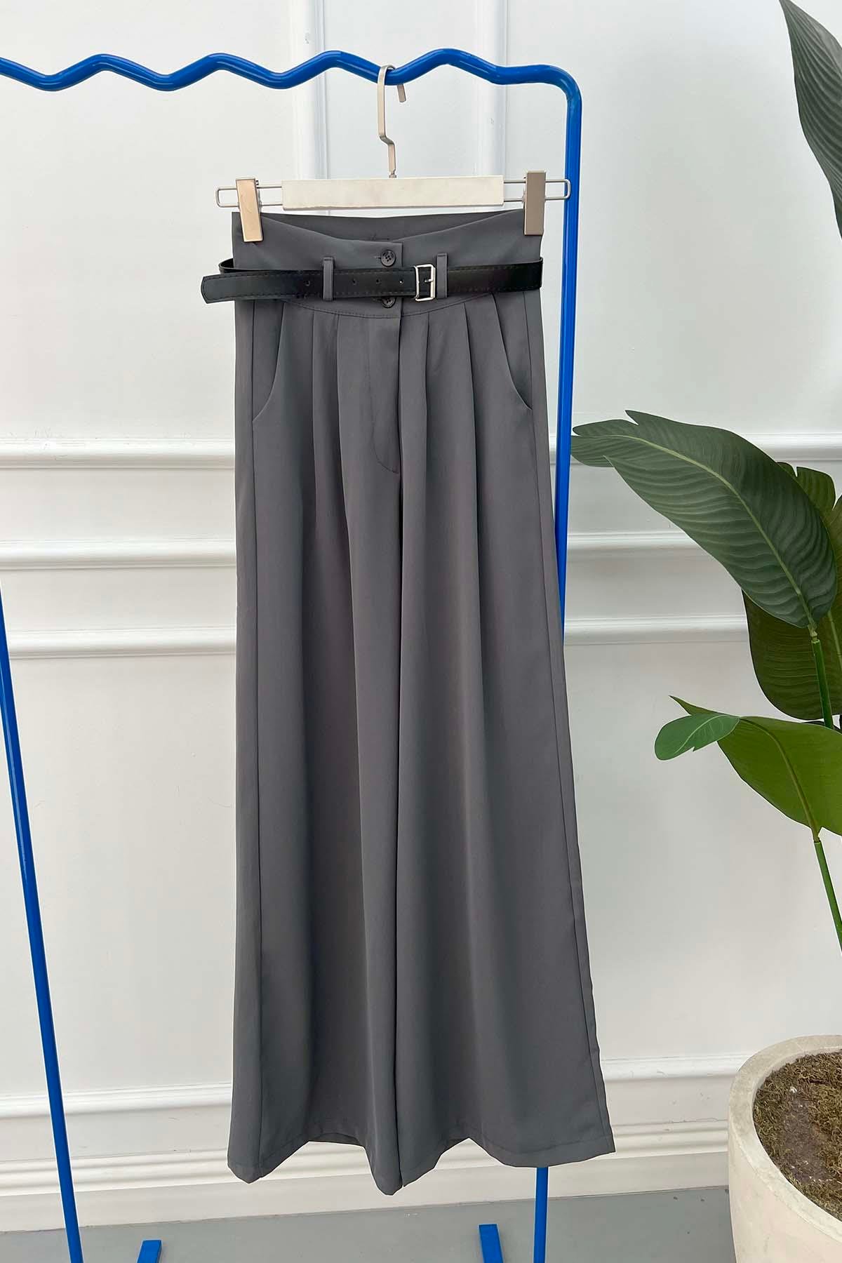 Kemerli Palazzo Pantolon Soft Yeşil