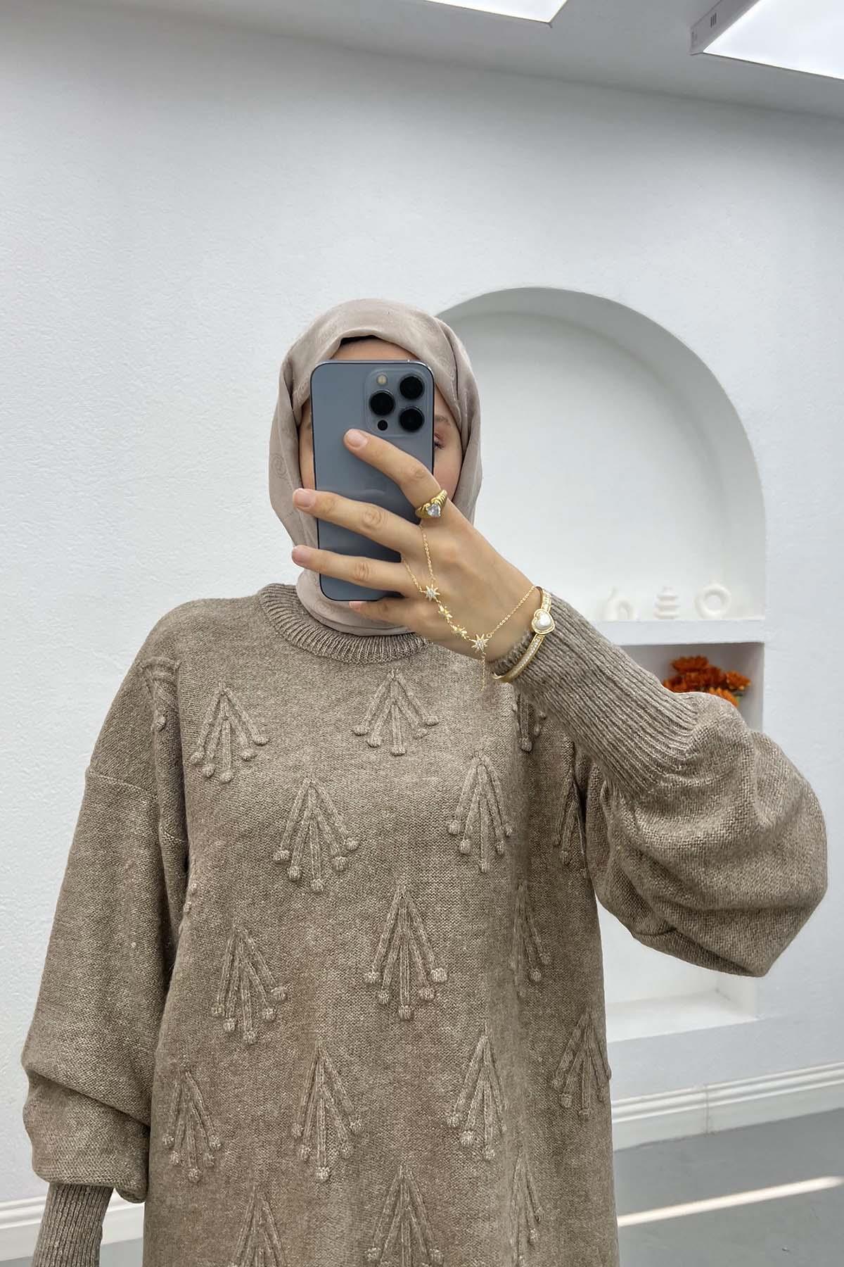 Kendinden Desenli Kazak Kahve