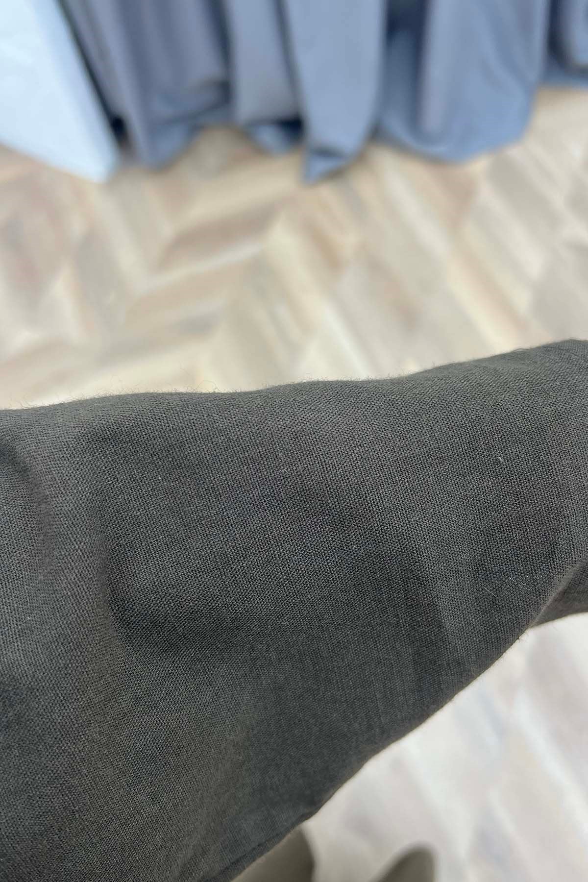 Kendinden Kuşaklı Modern Keten Elbise Kahve