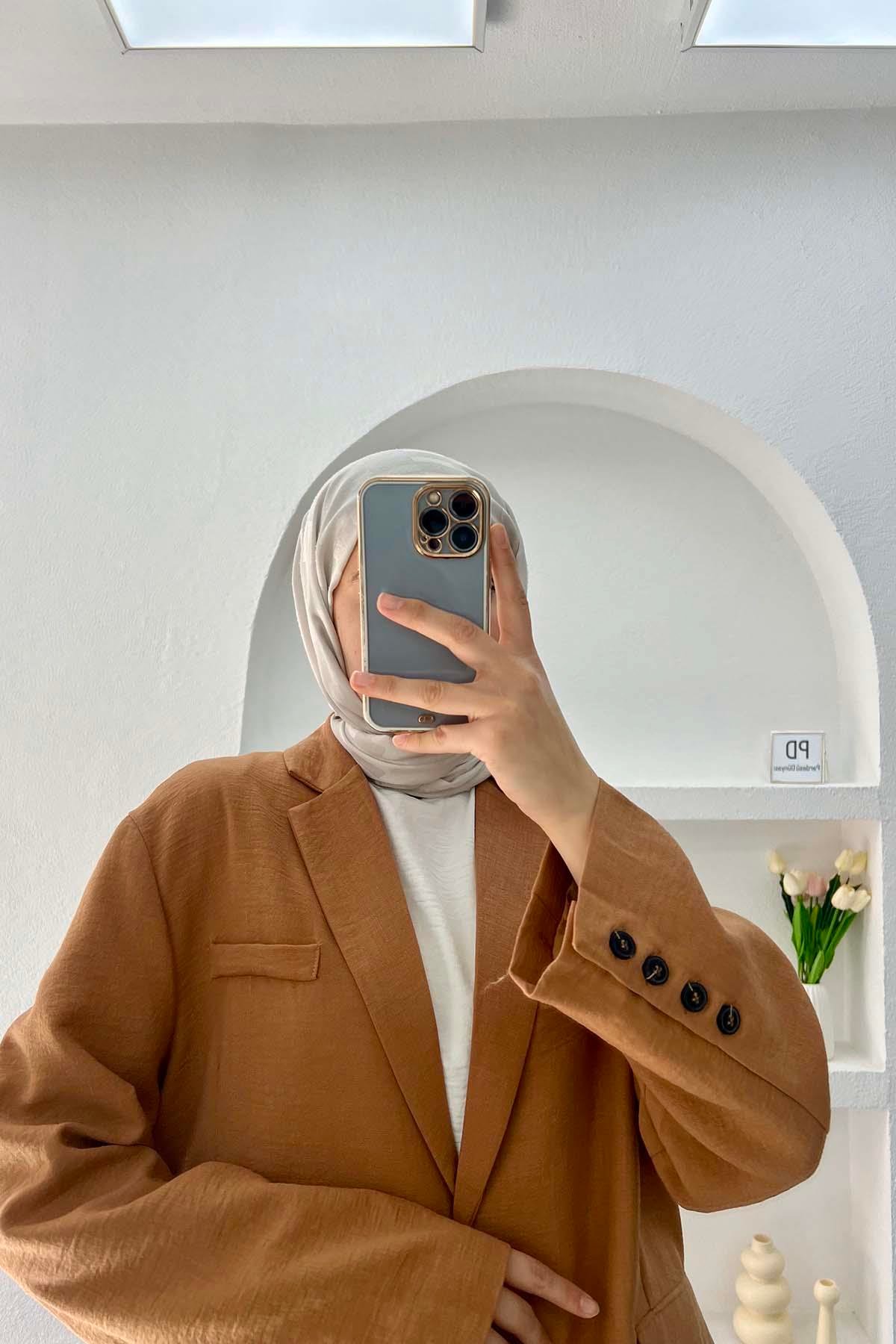 Keten Blazer Ceket Kahve