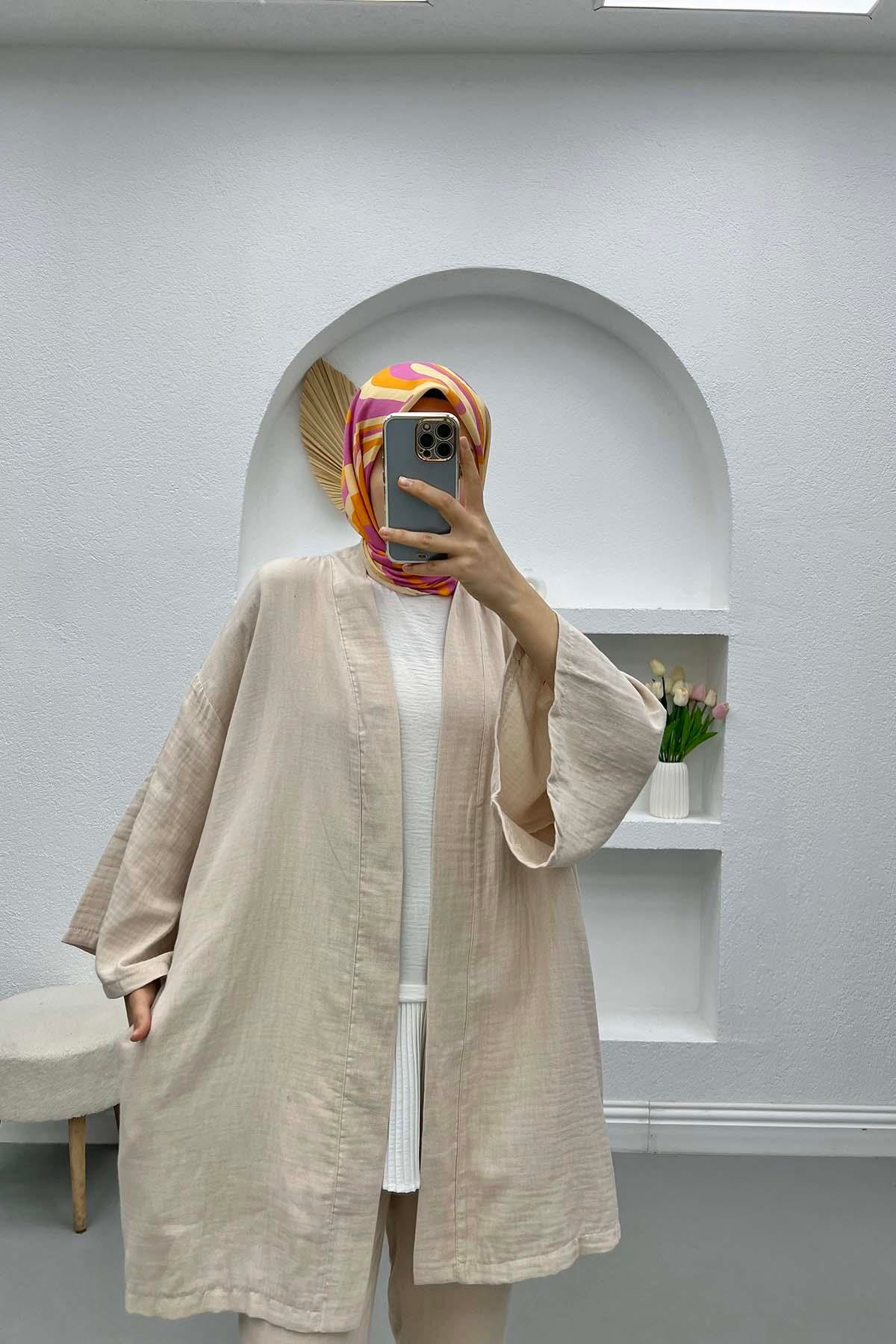 Keten Kimono Takım Bej