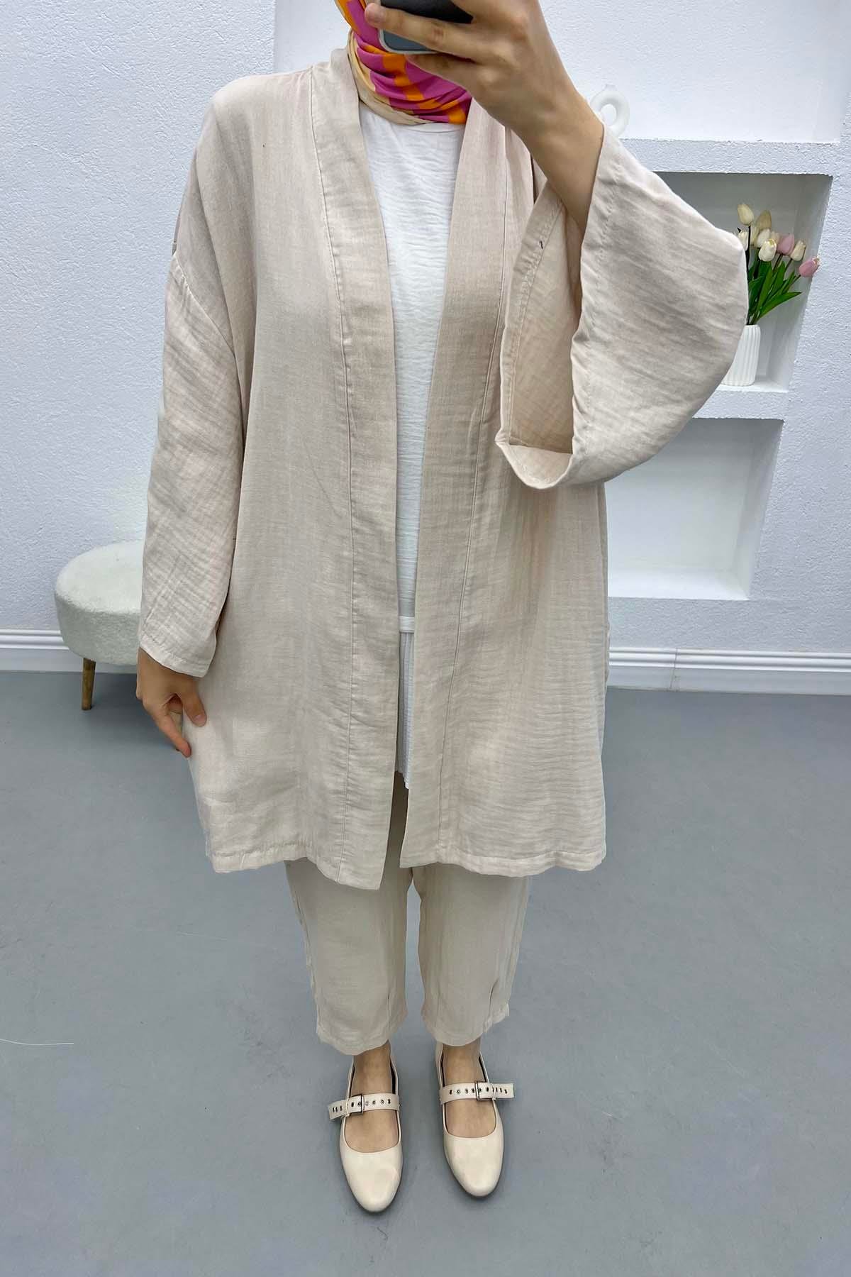 Keten Kimono Takım Bej