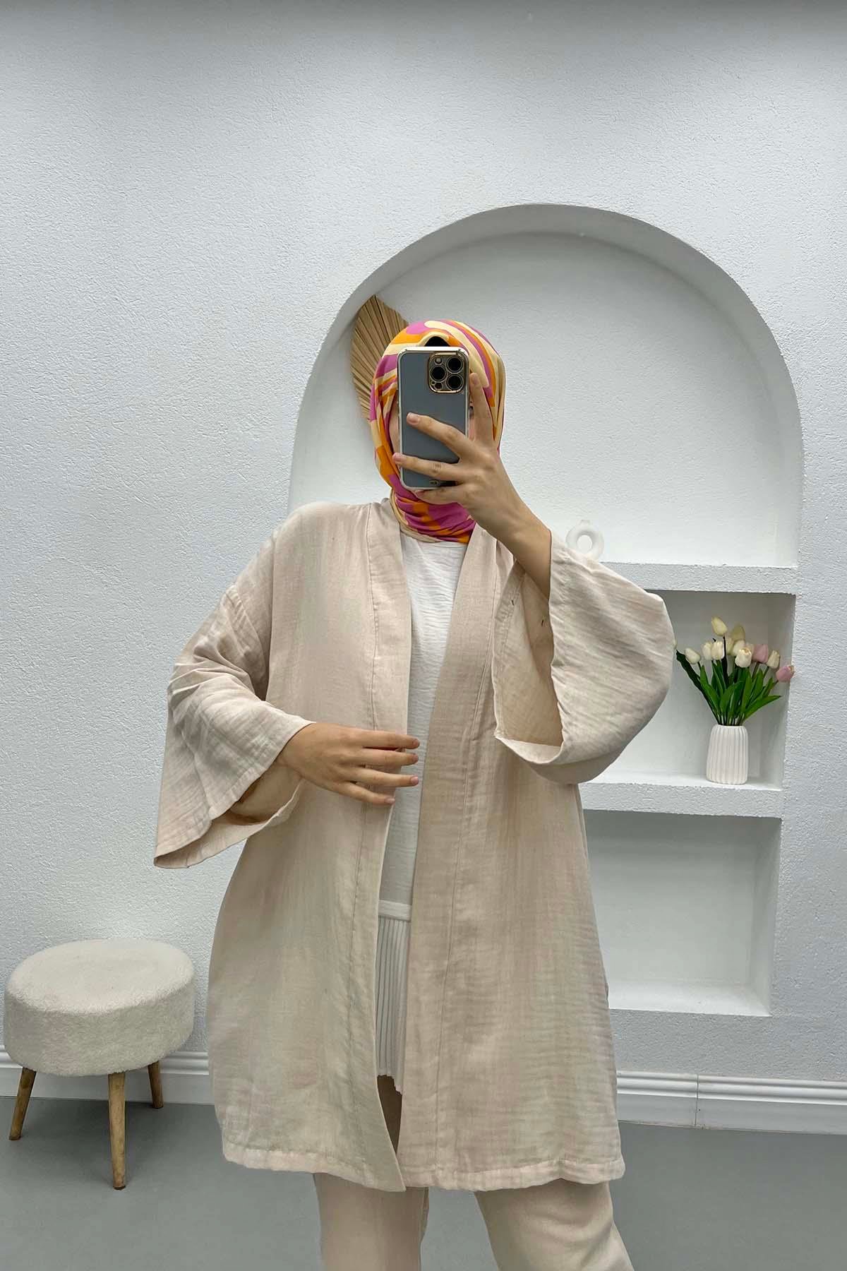 Keten Kimono Takım Bej