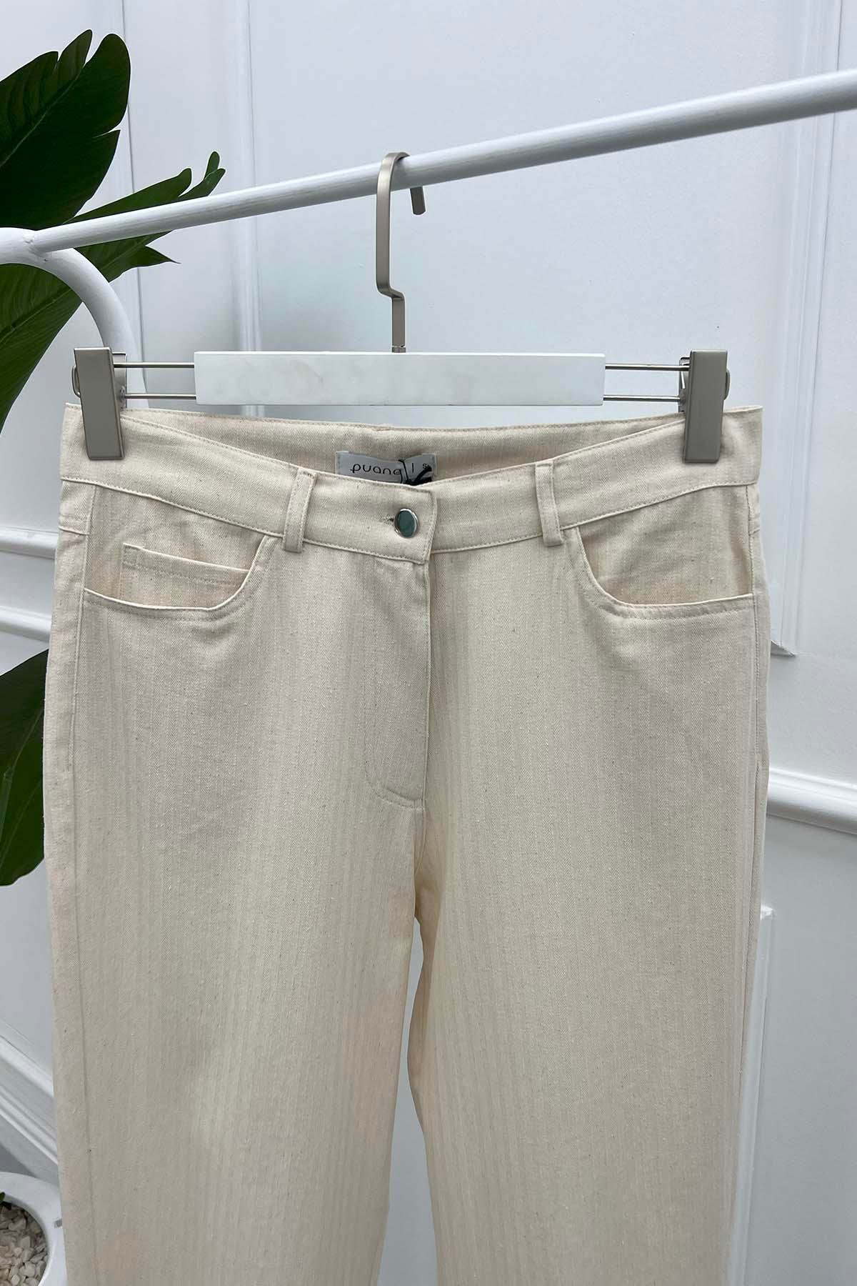 Keten Pantolon Krem