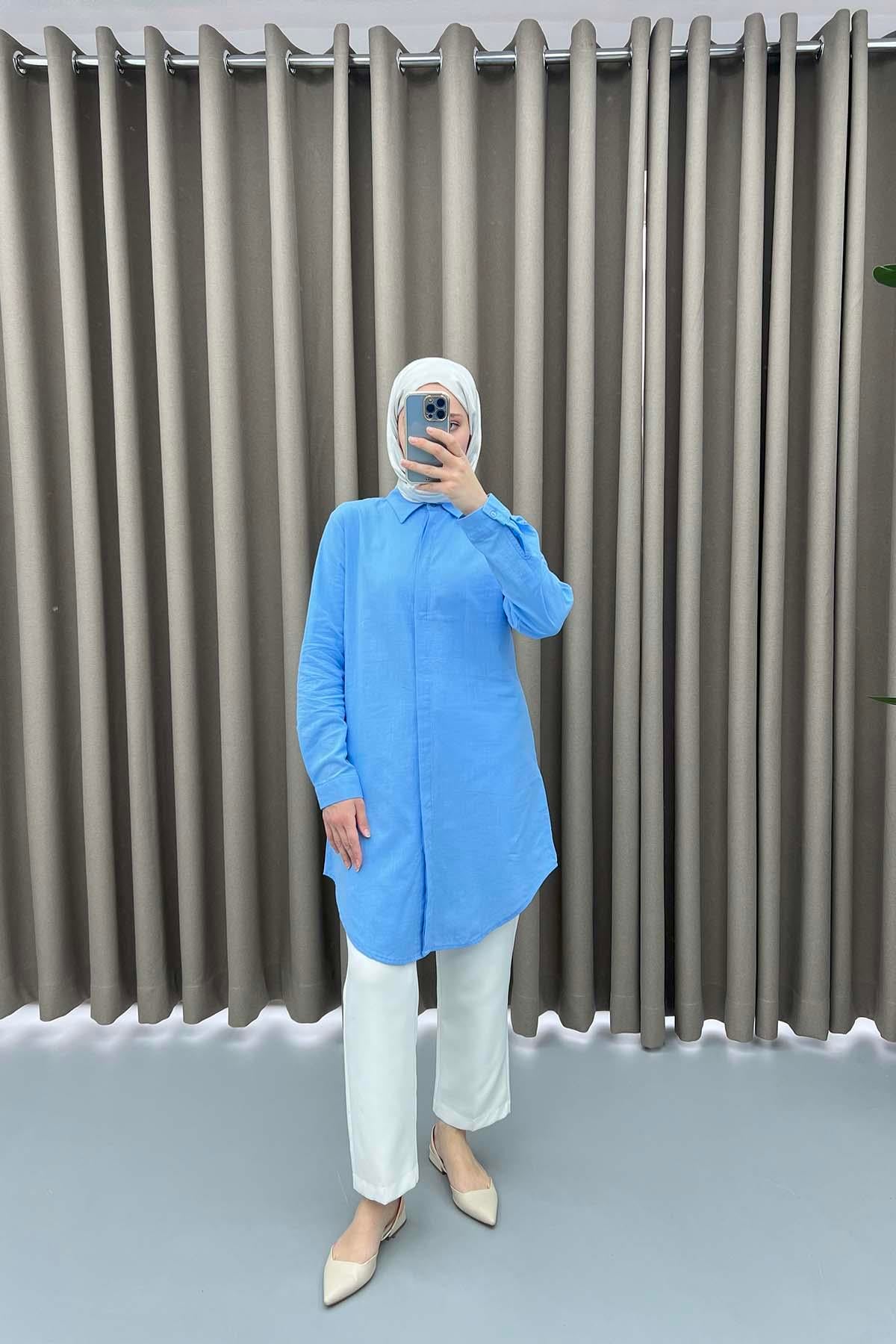 Keten Tunik Açık Mavi