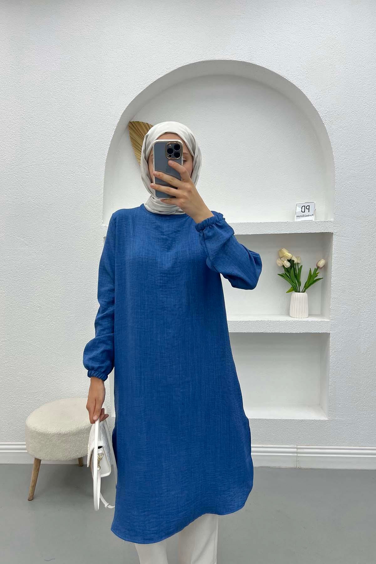 Keten Tunik Mavi