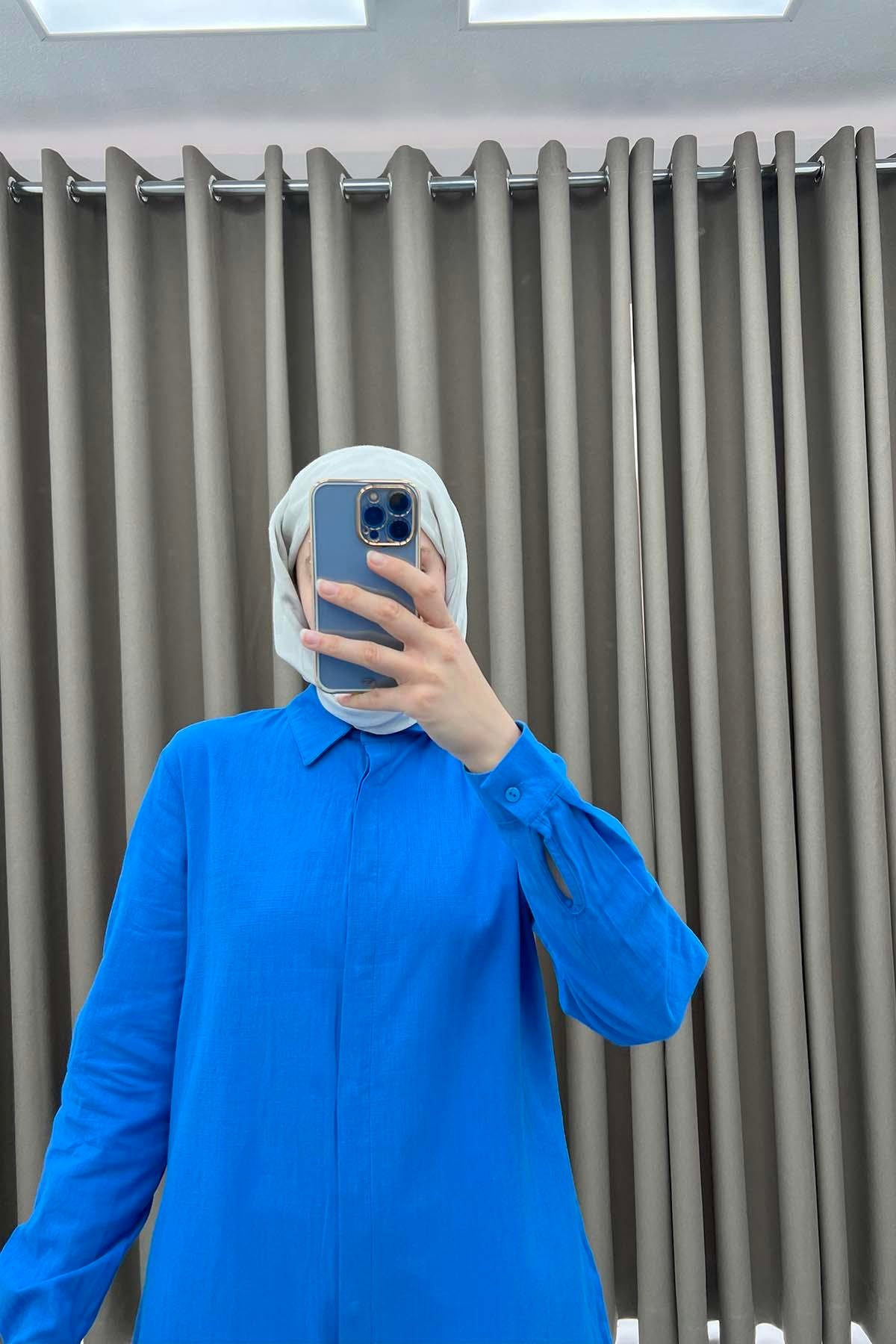 Keten Tunik Mavi