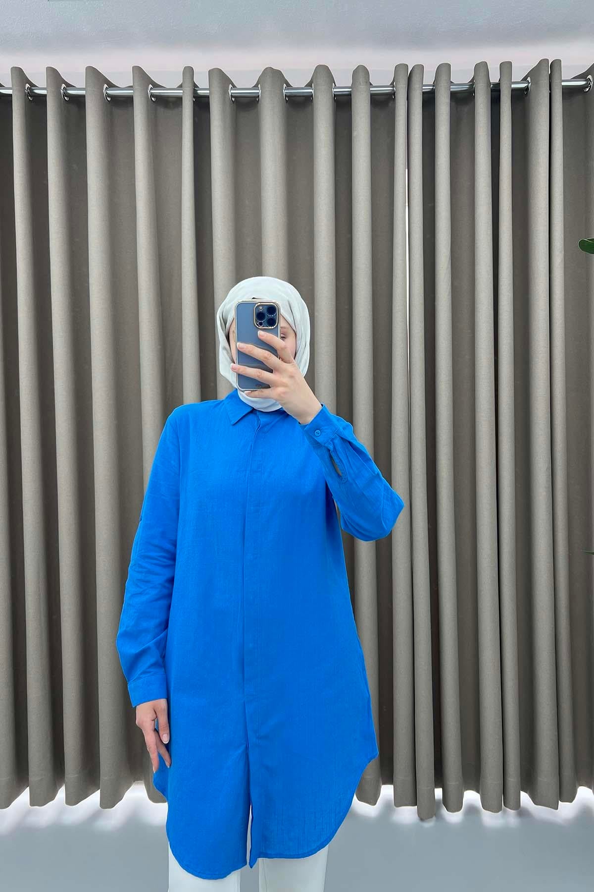 Keten Tunik Mavi