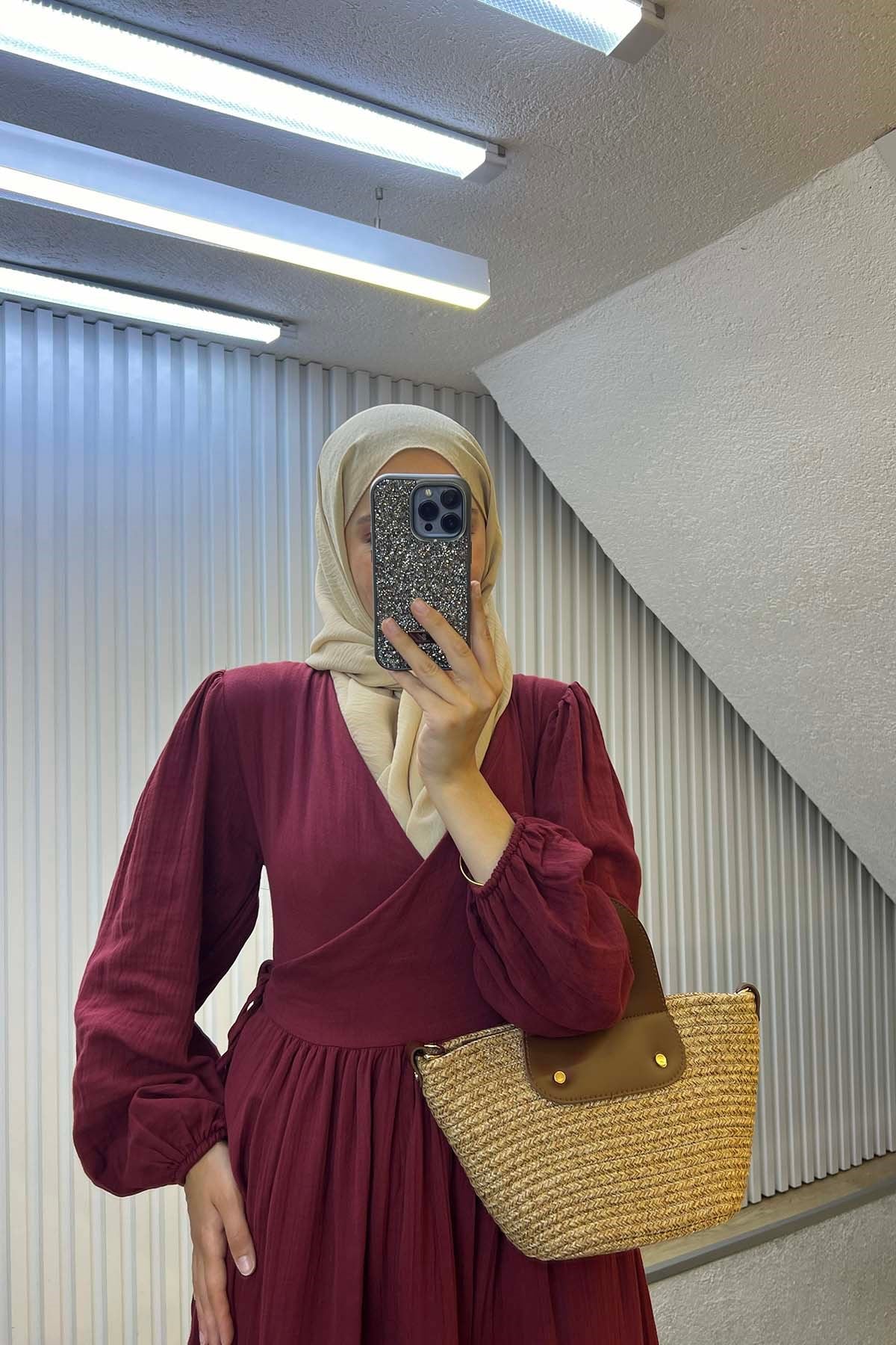 Kimono Kapama Müslin Elbise Bordo