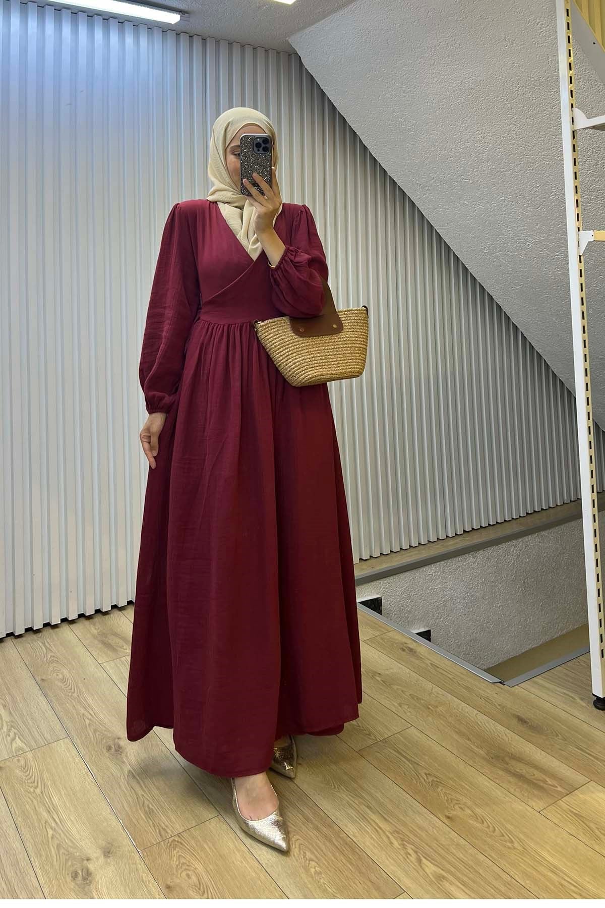 Kimono Kapama Müslin Elbise Bordo