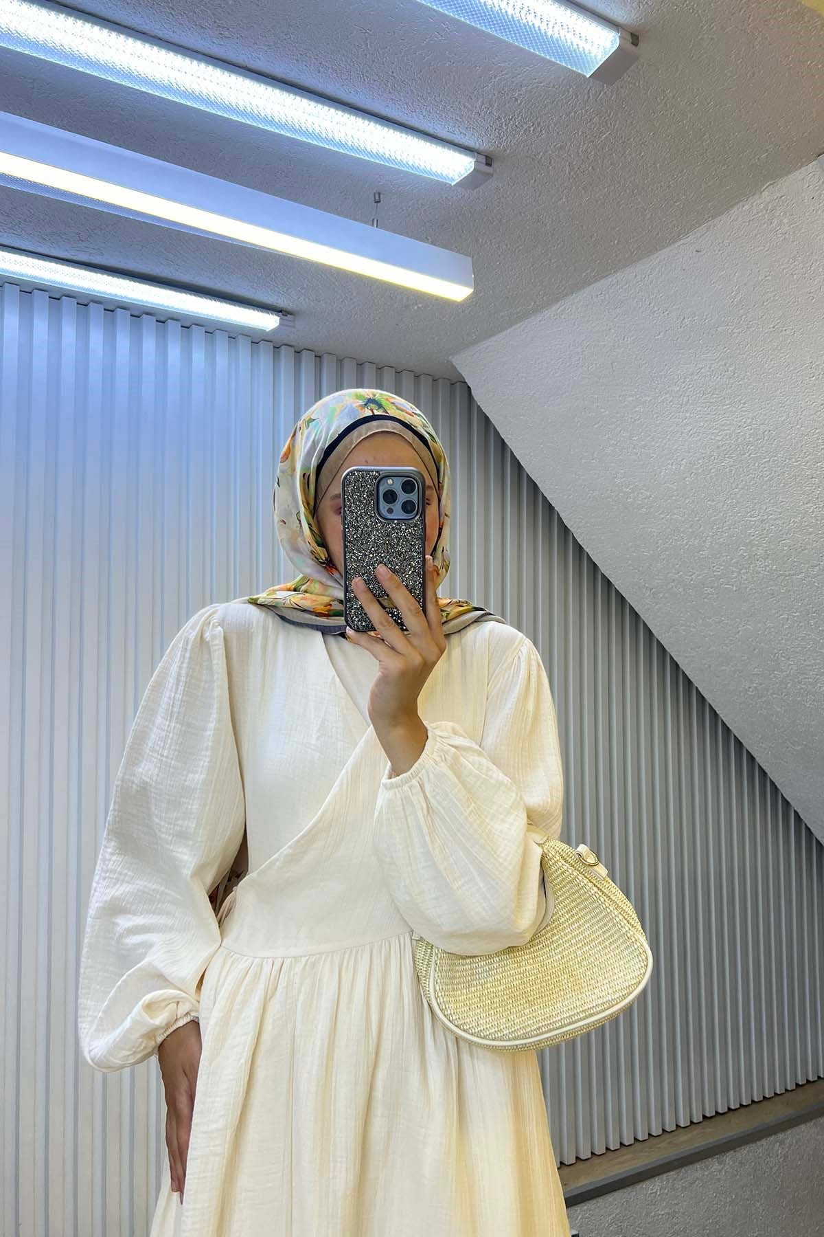 Kimono Kapama Müslin Elbise Ekru