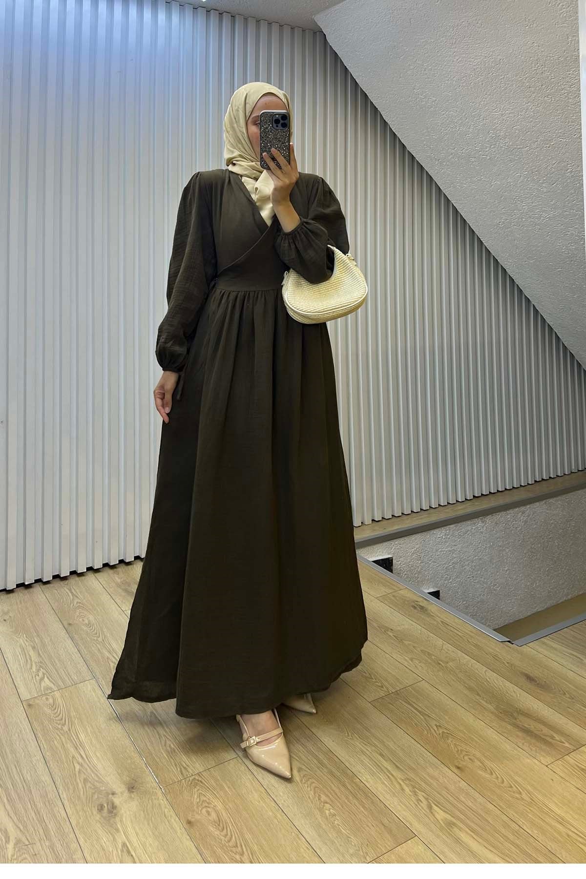 Kimono Kapama Müslin Elbise Haki