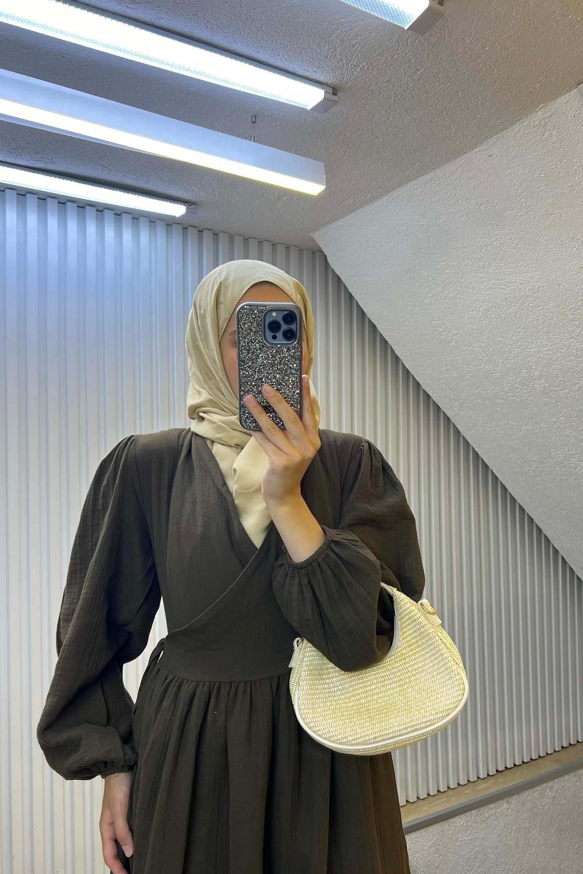 Kimono Kapama Müslin Elbise Haki
