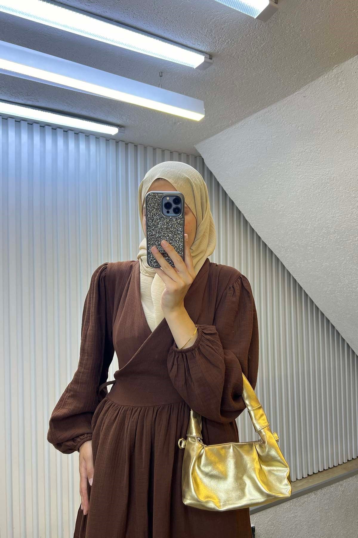 Kimono Kapama Müslin Elbise Kahve